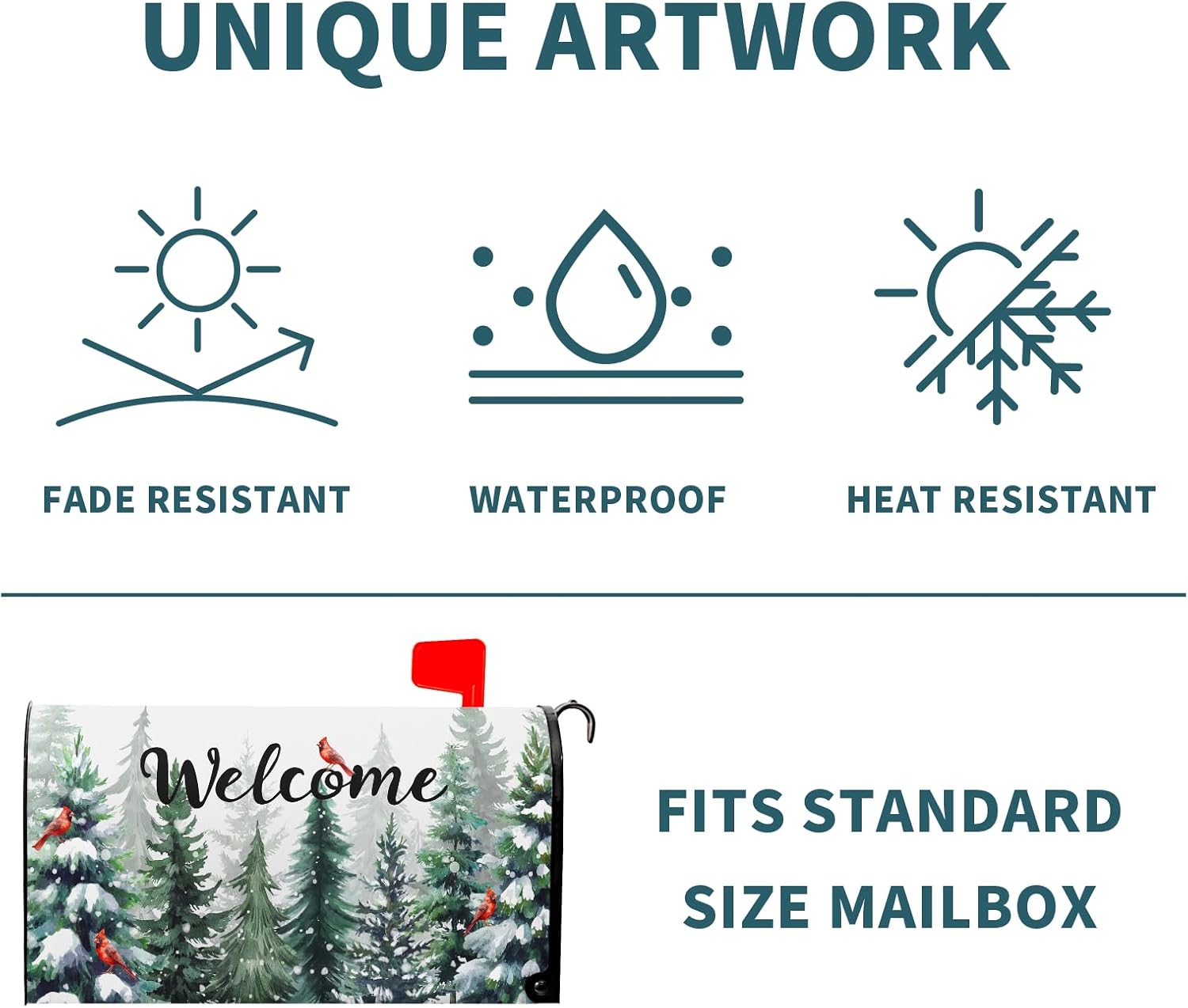 Sweetshow Winter Welcome Snowflake Mailbox Covers Magnetic Standard Size 25.5" X 21",Green Pine Tree Forest Red Bird Mailbox Wraps Post Letter Box Cover for Holiday Garden Yard Decor image 4