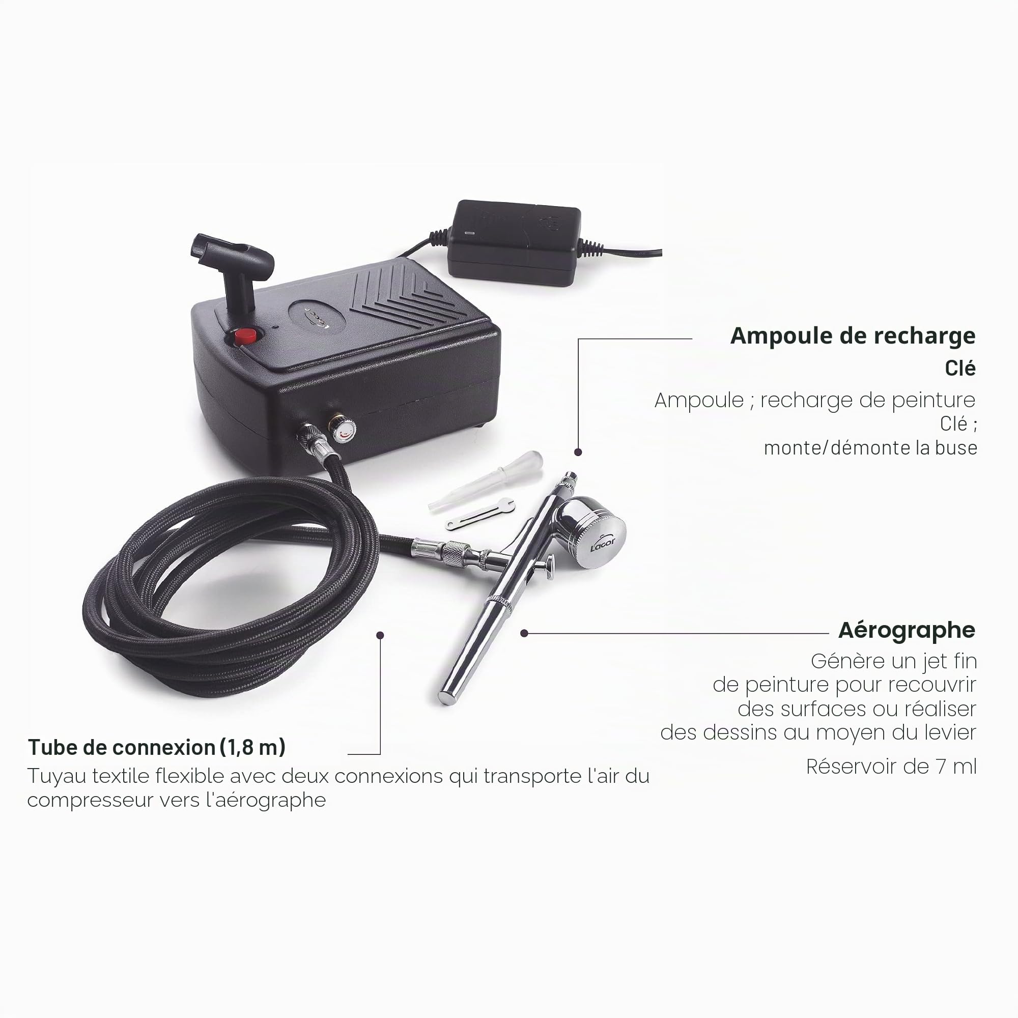 Lacor 69450 - Aérographe avec compresseur pour un repoing artistique...