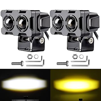 2 Led LED Fog Lights, Motorcycle Auxiliary Spot Lights 40W White and Amber Projector Light for All Motorbike Cars SUV ATV (Pack 2)