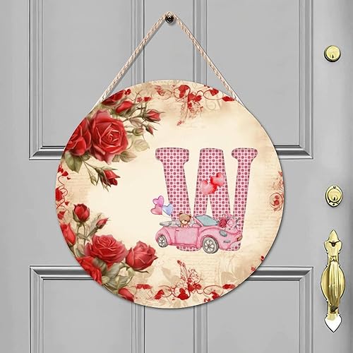 Miniatura 7 de Letrero de madera rústica con diseño de lunares rojos y rosados, con diseño de corazones y corazones para puerta, decoración del hogar, 16 x 16
