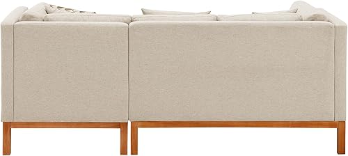 Miniatura 5 de ERYE Sofá esquinero tapizado en forma de L de lino con 3 almohadas, sofá modular con marco de madera rústica de 75 x 50 pulgadas, muebles de