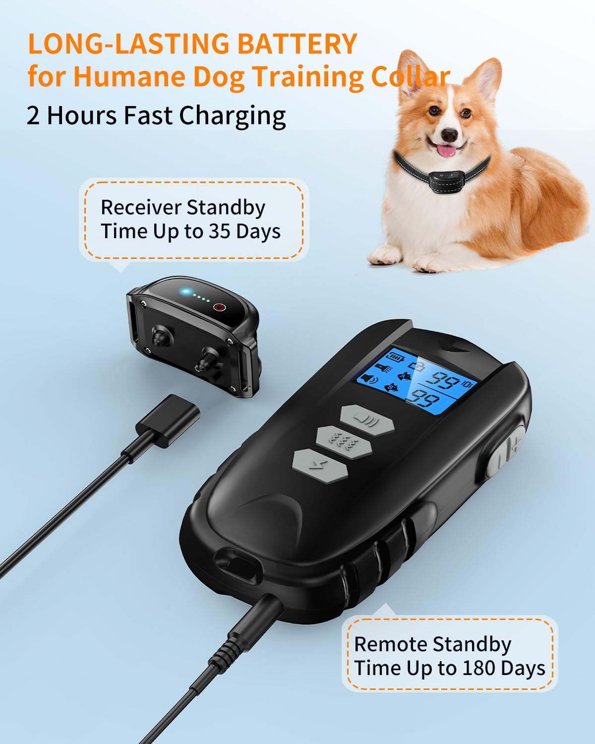 Dog Shock Collar with Remote Control – Shock Collar for Dogs 10–120 lbs, 2000FT Long Range IPX7 Waterproof Rechargeable Dog Training Collar with 4 Safe Modes Beep Vibration Shock & Flashlight BK — view 5