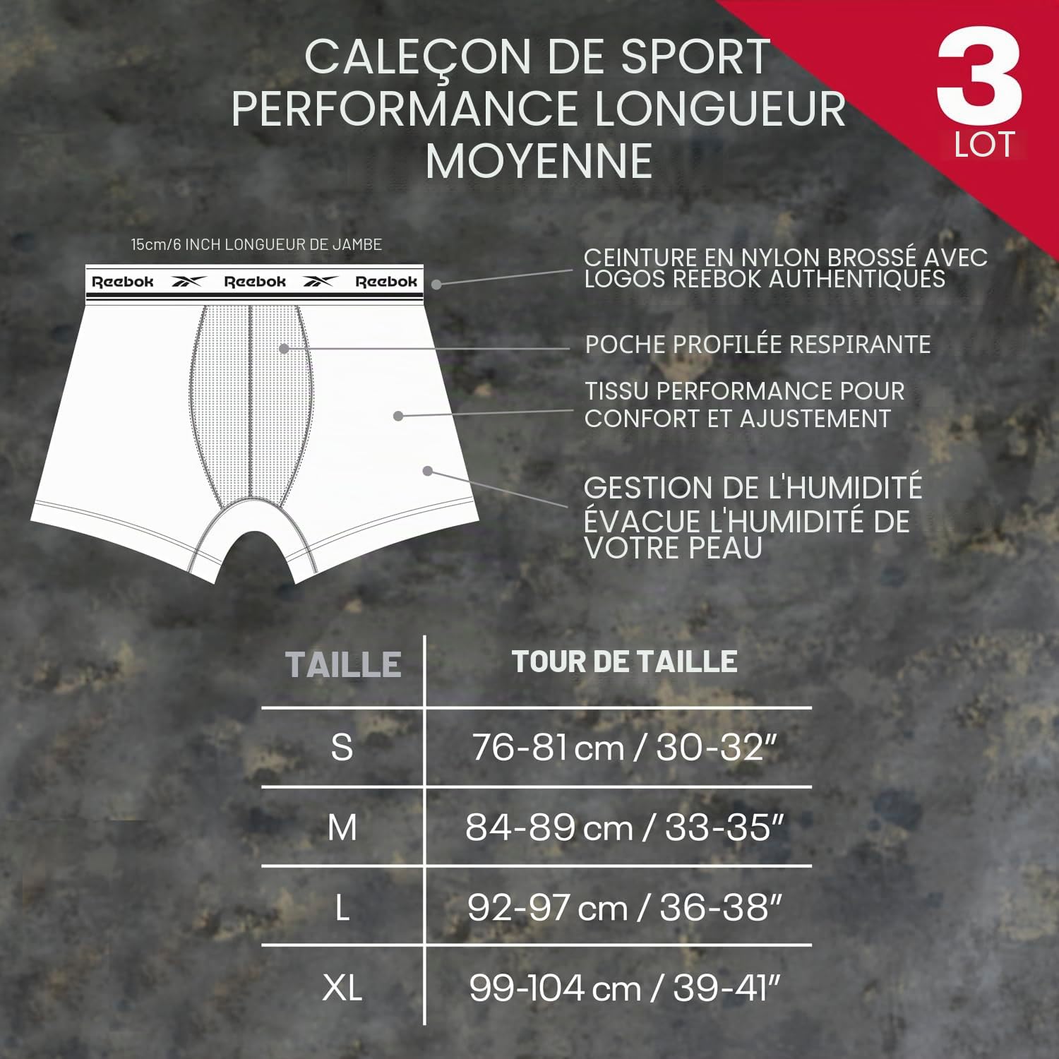Reebok Boxers Ainslie pour Homme | Lot de 3 Boxers de Sport Respirants et Extensibles | sous-vêtements pour Homme | Boxers en lot