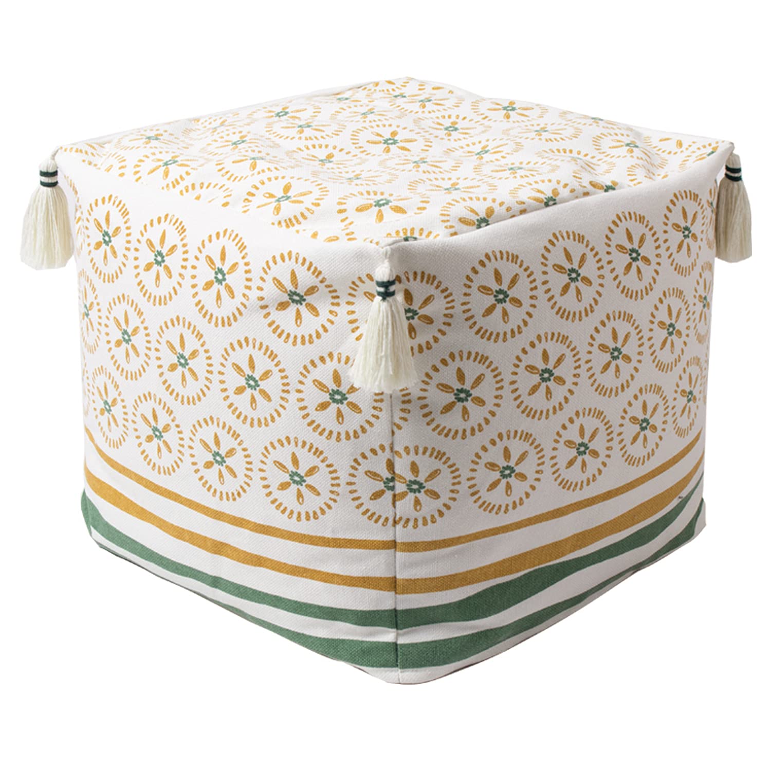 MOCOFO Bohemian Printed Tassel Decorative Pouf Cover Modern Textured Home Decor Pouf Cover Without Filler (Green, 45x45x40cm)-image-22