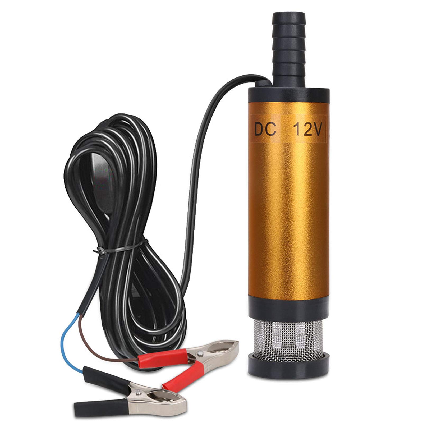 Flintronic Pompy do wody i oleju napędowego z zaciskami, elektryczna pompa zanurzeniowa 12 V 38 mm Pompa paliwa ze zdejmowanym filtrem ssawnym do oleju napędowego i wody do samochodu, przyczepy kempingowej, łodzi, łodzi
