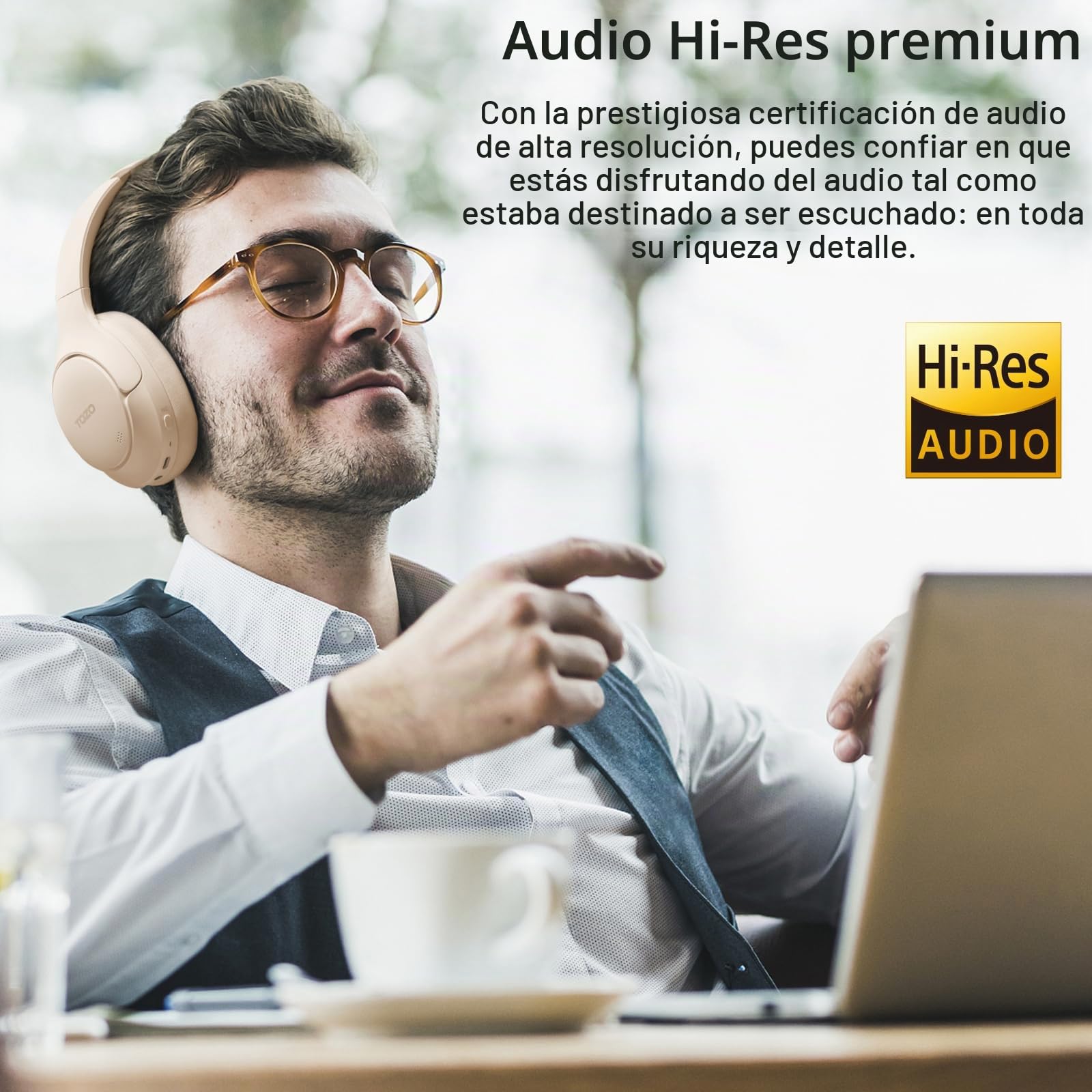 TOZO HT2 Cascos Inalámbricos Bluetooth ANC Híbrida y 60H Reproducción | ORIGX Sonido premium, 32 EQs con TOZO App, llamadas ENC nítidas, diadema ajustable, plegable portátil, conexión 3.5mm y USB-C