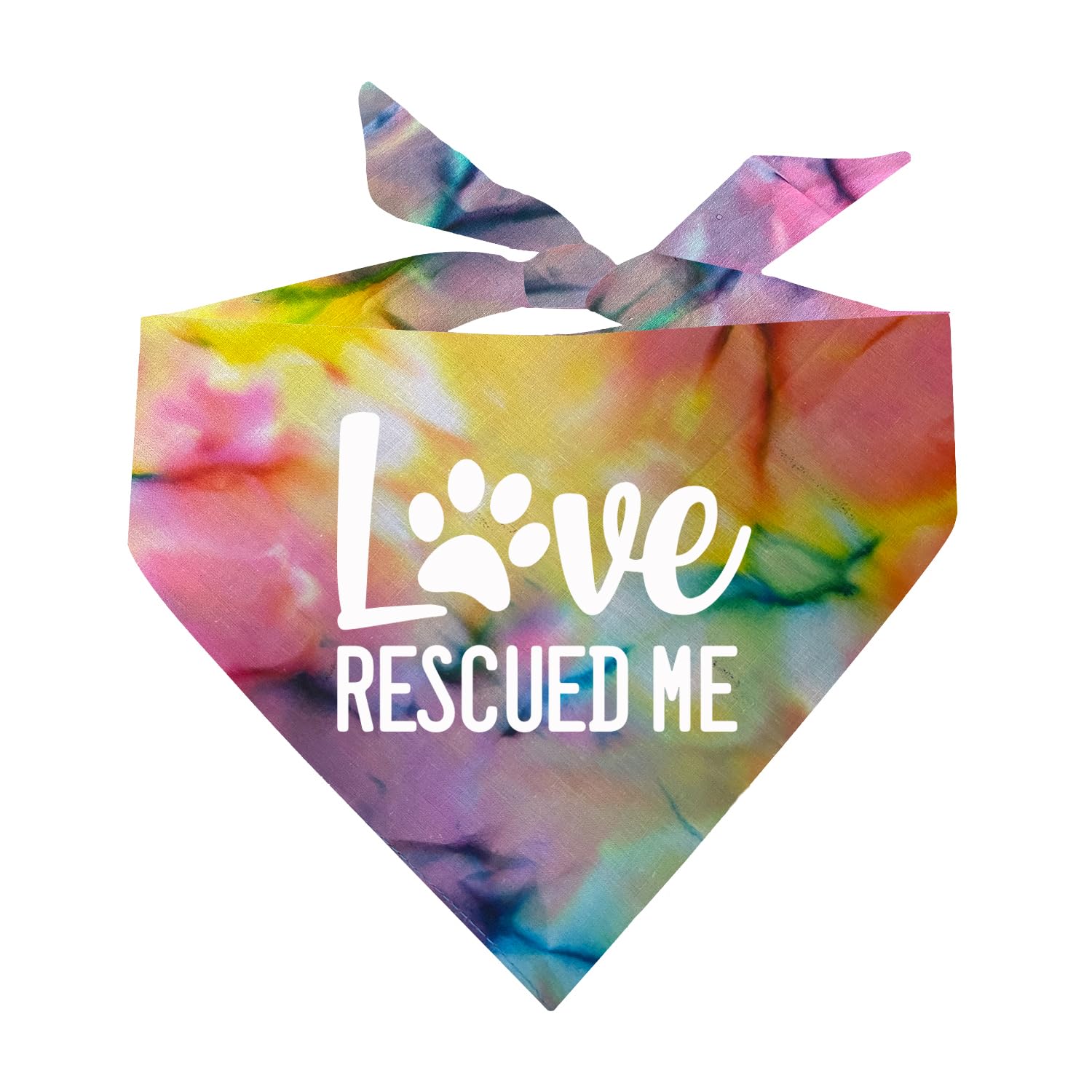 Love Rescued Me Dog Bandana | 100% Cotton Tie Dye| Adoption Event Prop Photoshoot | Rescue | Puppy | New Dog |One Size| Rainbow Scrunch (164)