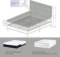 Vista 9 de Feonase Queen Size Upholstered Bed Frame Linen Fabric Platform Bed Frame with Adjustable Headboard, Solid Wood Slats Support, Noise-Free, No Box
