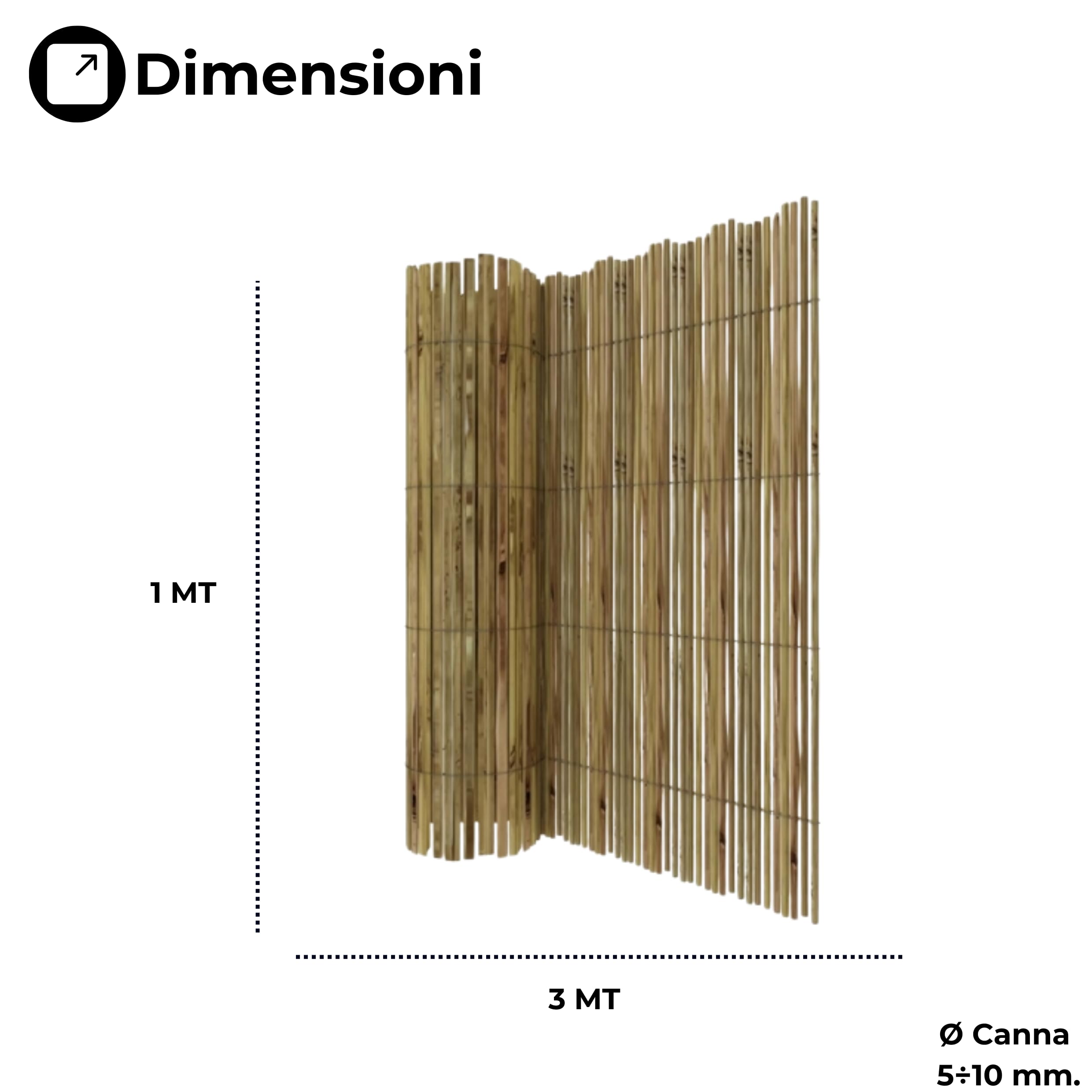 Arella in Bamboo da Esterno Rilegata con Filo Metallico Canniccio Canna Ø 5÷10 mm Ideale Recinzioni Oscuranti Giardino,Balcone,Terrazzo,Esterno Varie Dimensioni (1x3 MT)