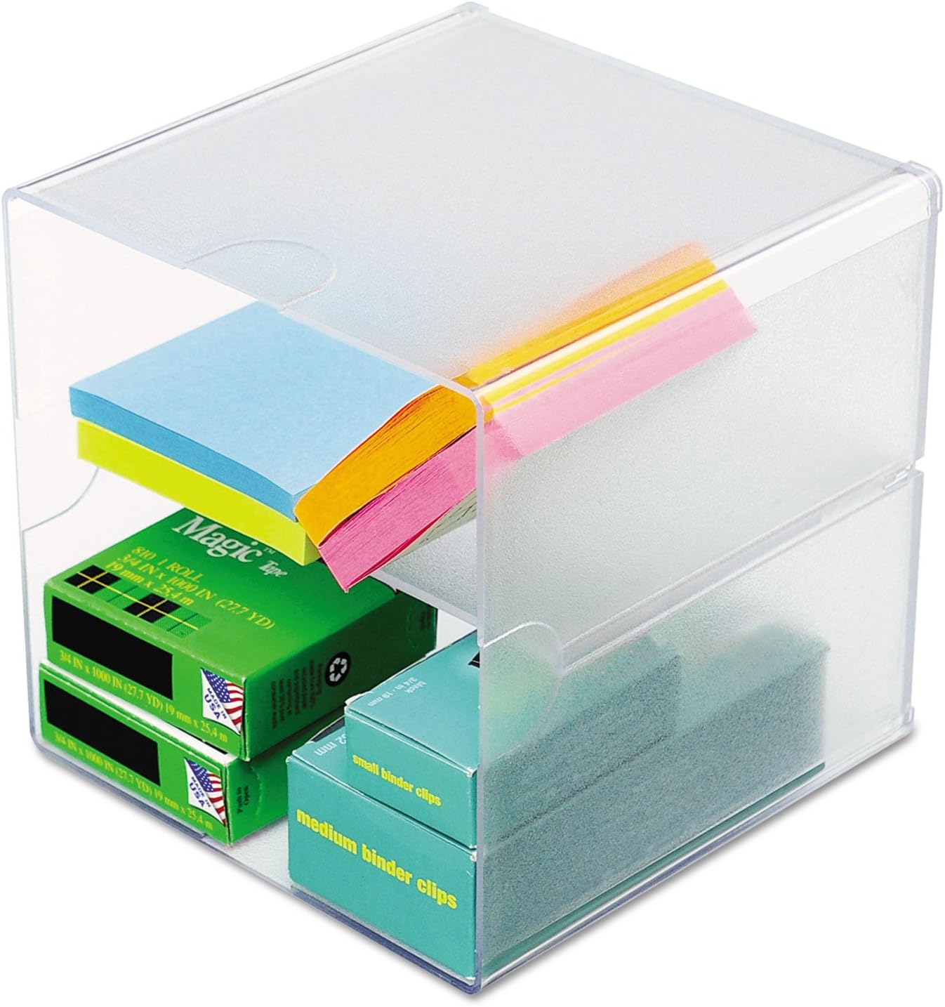 Stackable Divided Cube Organizer, Desk and Craft Organizer, Clear, Removable Divider, 6"W x 6"H x 6"D (350701),Small