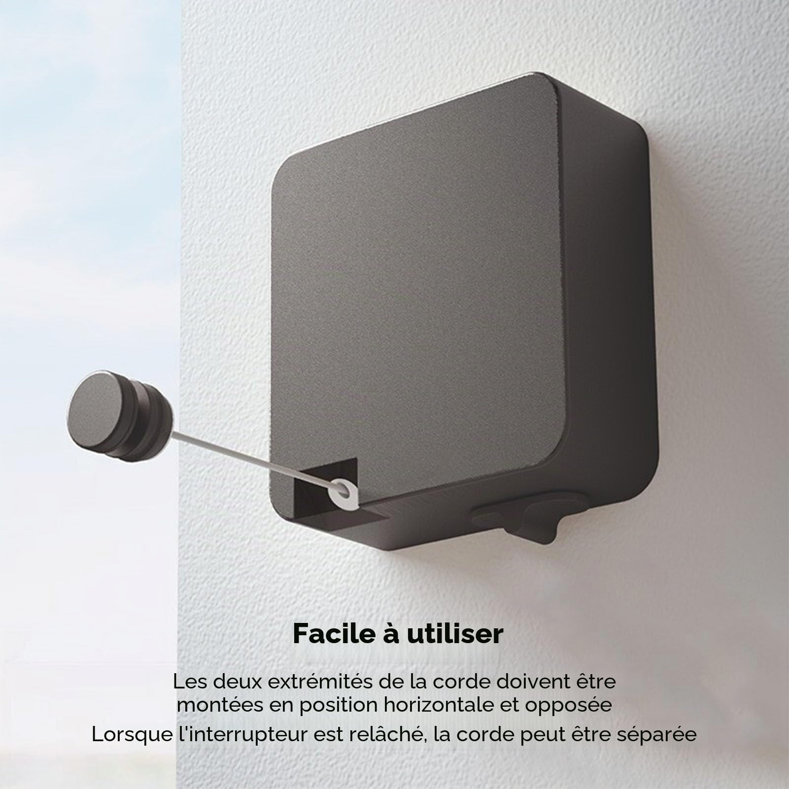 6M Rétractable Corde à Linge, Ligne Extensible en Acier Inoxydable de Murale, Réglable Clothesline de Extérieur pour Dortoirs Buanderies Appartements Résidences (Noir)