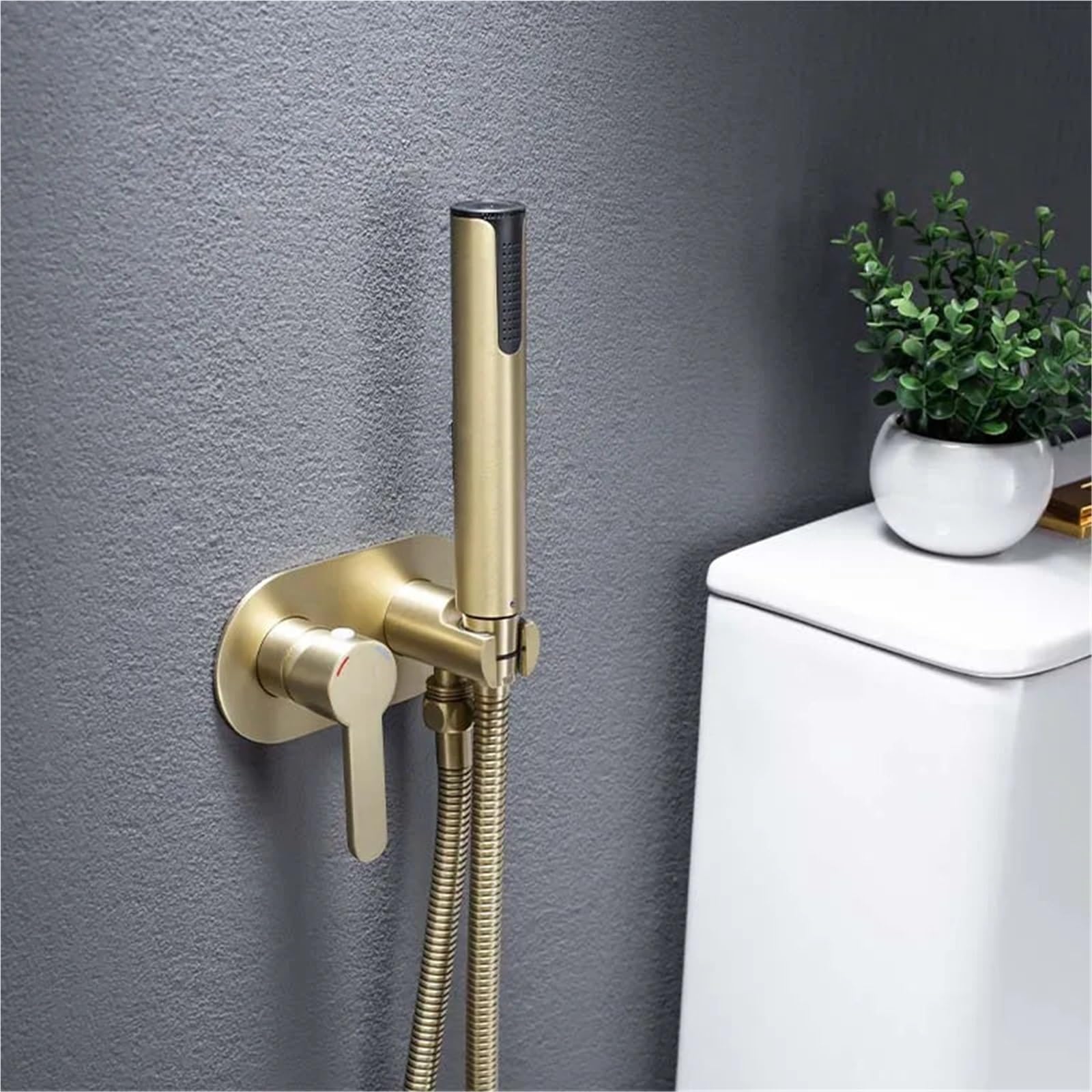 CMBSSTFC Rubinetto per Bidet con spruzzatore in Oro Rosa Spazzolato Miscelatore per Bagno a Parete Acqua Calda e Fredda con Tubo Flessibile 3 funzioni a Mano (Set Grigio)
