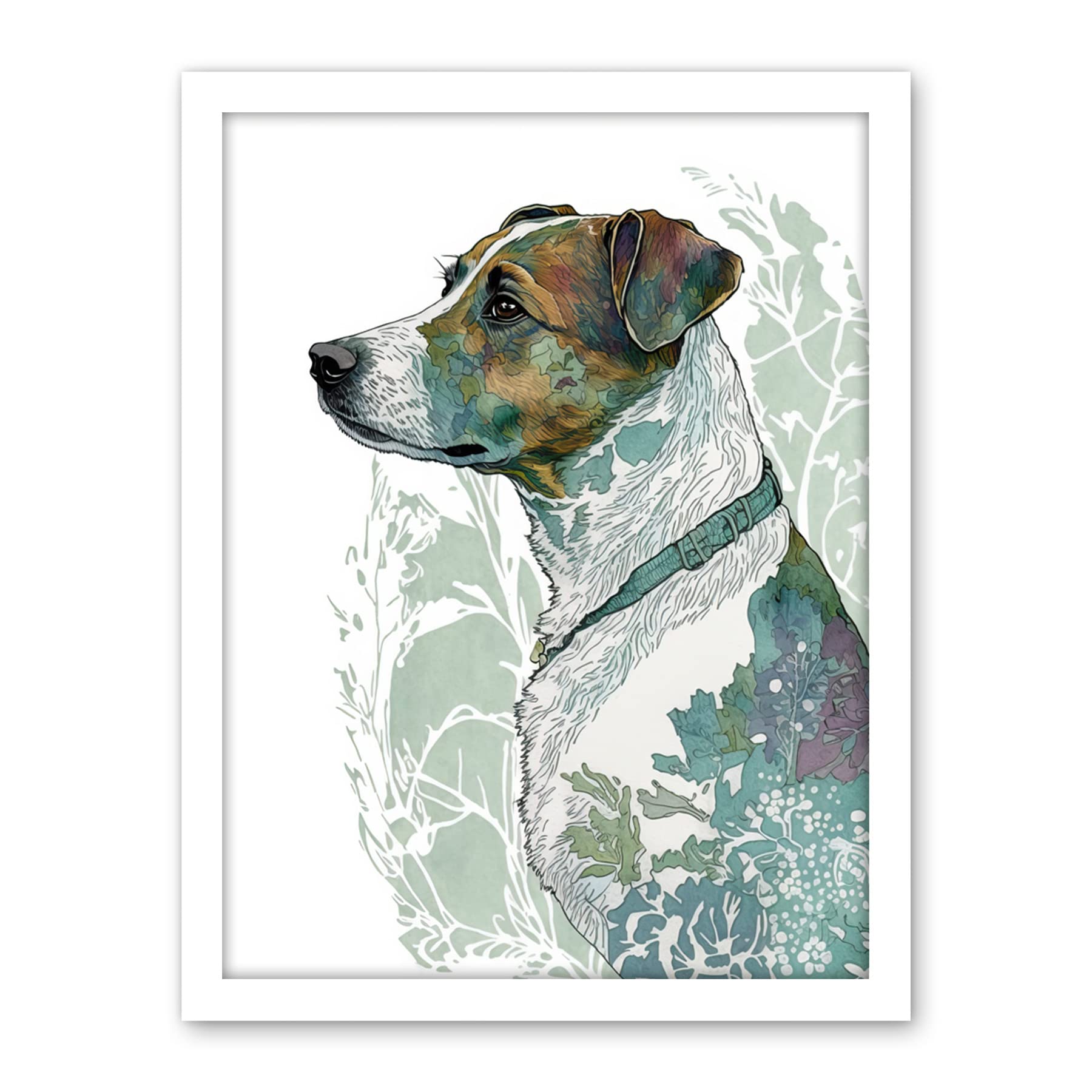 Artery8 Jack Russel Dog Modern Watercolour Portrait Illustration Artwork Framed Wall Art Print 18X24 Inch