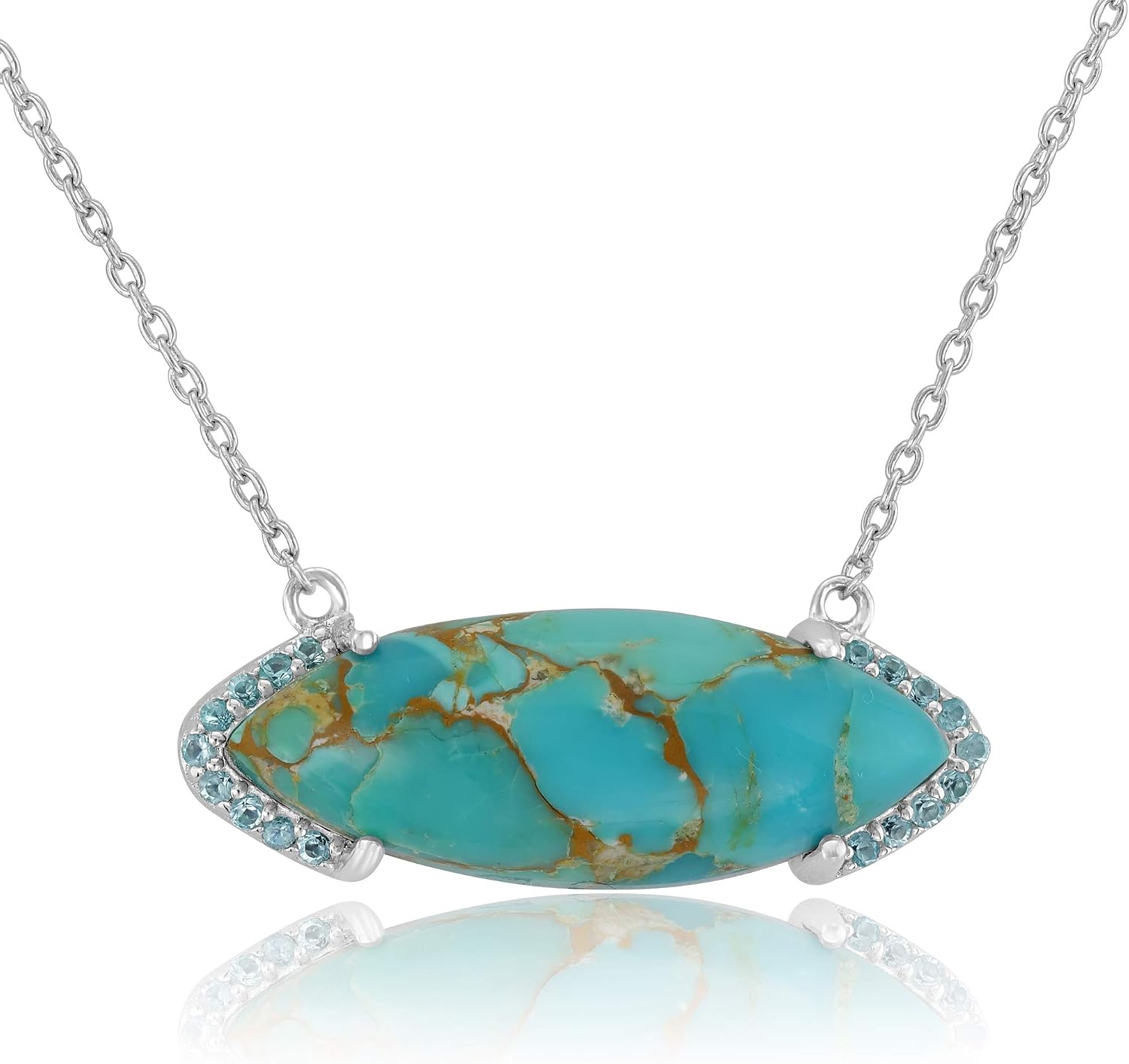 Women & Girls Sterling Silver Bold Marquise Genuine Gemstone Bar Pendant Necklace | Birthstone Jewelry Gift for Her Birthday | Wedding | Anniversary