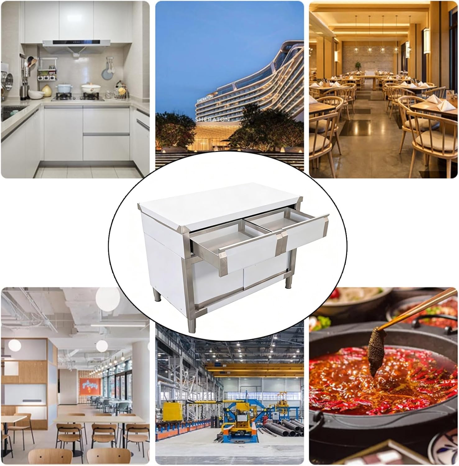 Stainless Steel Sliding Door Workbench with 2 Storage Drawers Large Cabinet Worktable Adjustable Feet Easy Installation Multi-Functional Metal Prep Station 120x80x90cm