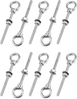 QWORK 10 Pack Eye Bolt, T316 Stainless Steel Marine Grade Threaded Eyebolts, 1/4"x3" Lifting Ring Threaded Eyebolts with Nuts Washers