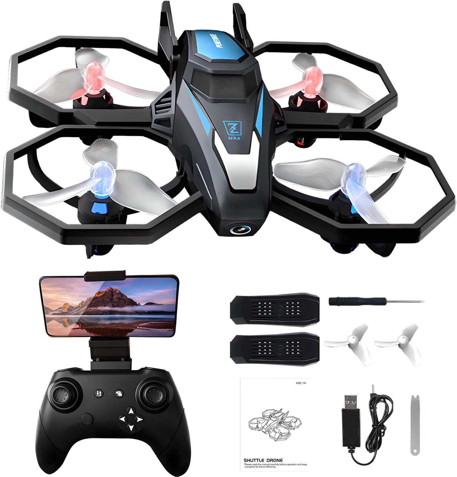 Drone with Camera, 1080P FPV Drone Camera with Remote Control Quadcopter, Gestures Selfie, One-Key Take Off/Landing, Speed Adjustment, 3D Flips, 2 Batteries Mini Drone for Adults Kids