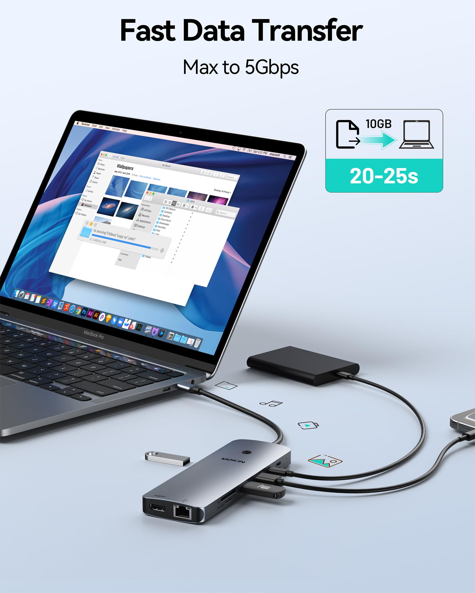 MOKiN Adattatore per docking station USB C triplo monitor per Windows, Dual HDMI 4K, DisplayPort, VGA, ricarica PD da 100 W, Gigabit Ethernet, 3 x USB 3.0, hub USB-C per laptop e Mac