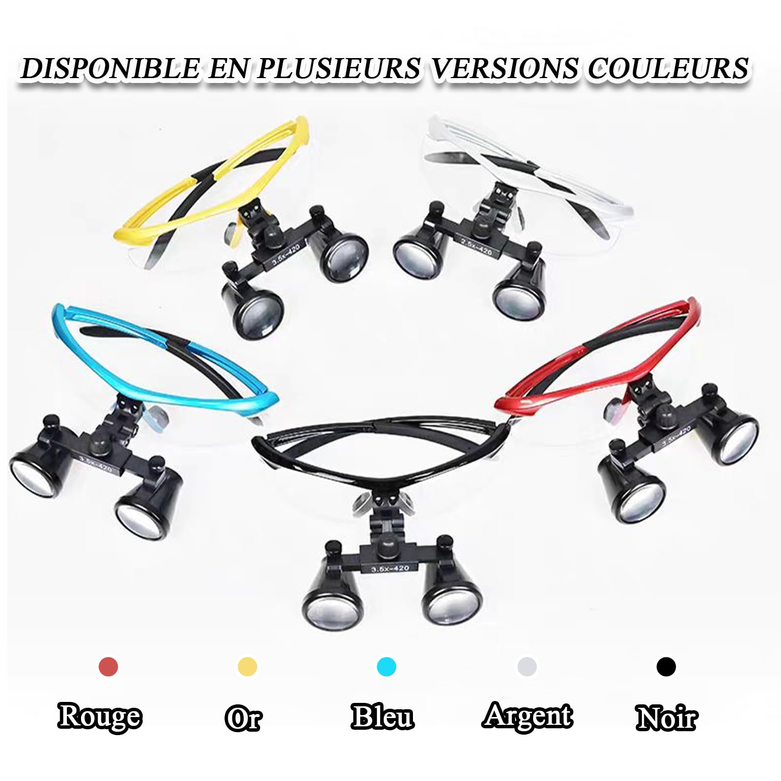 Loupes Dentaires 3.5X420mm Distance Interpupillaire Réglable LED Noir