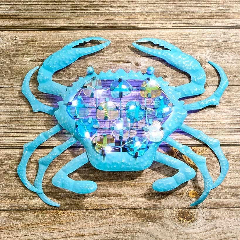 Lighted Outdoor Coastal Metal Wall Decor Art - Crab