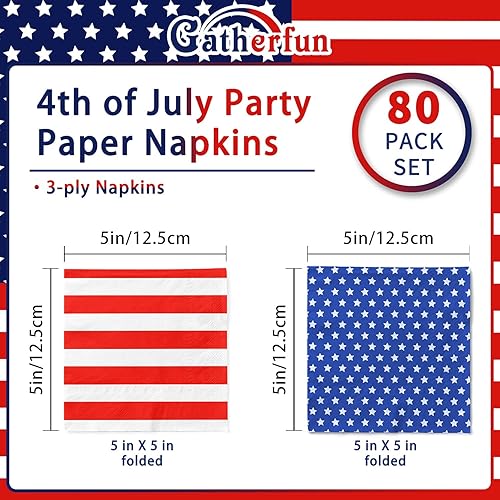 Miniatura 2 de Gatherfun Servilletas de papel desechables para fiestas patrióticas con la bandera estadounidense, servilletas de cóctel para el día de los