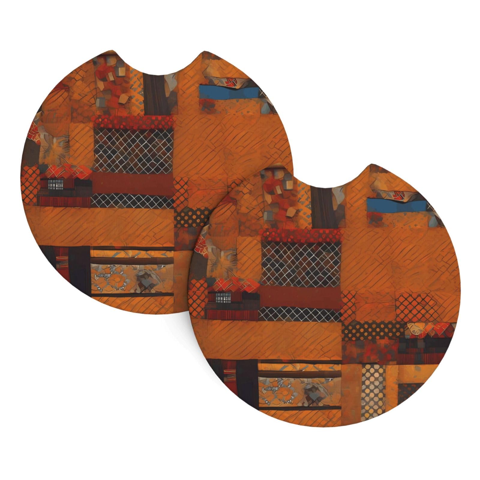 2 Pack Car Coaster for Cup Holders African Textile Patchwork Car Cup Coaster 2.7" Neoprene Non-Slip Automotive Cup Mat Universal Auto Car Interior Accessories for Women Men Cup Pad