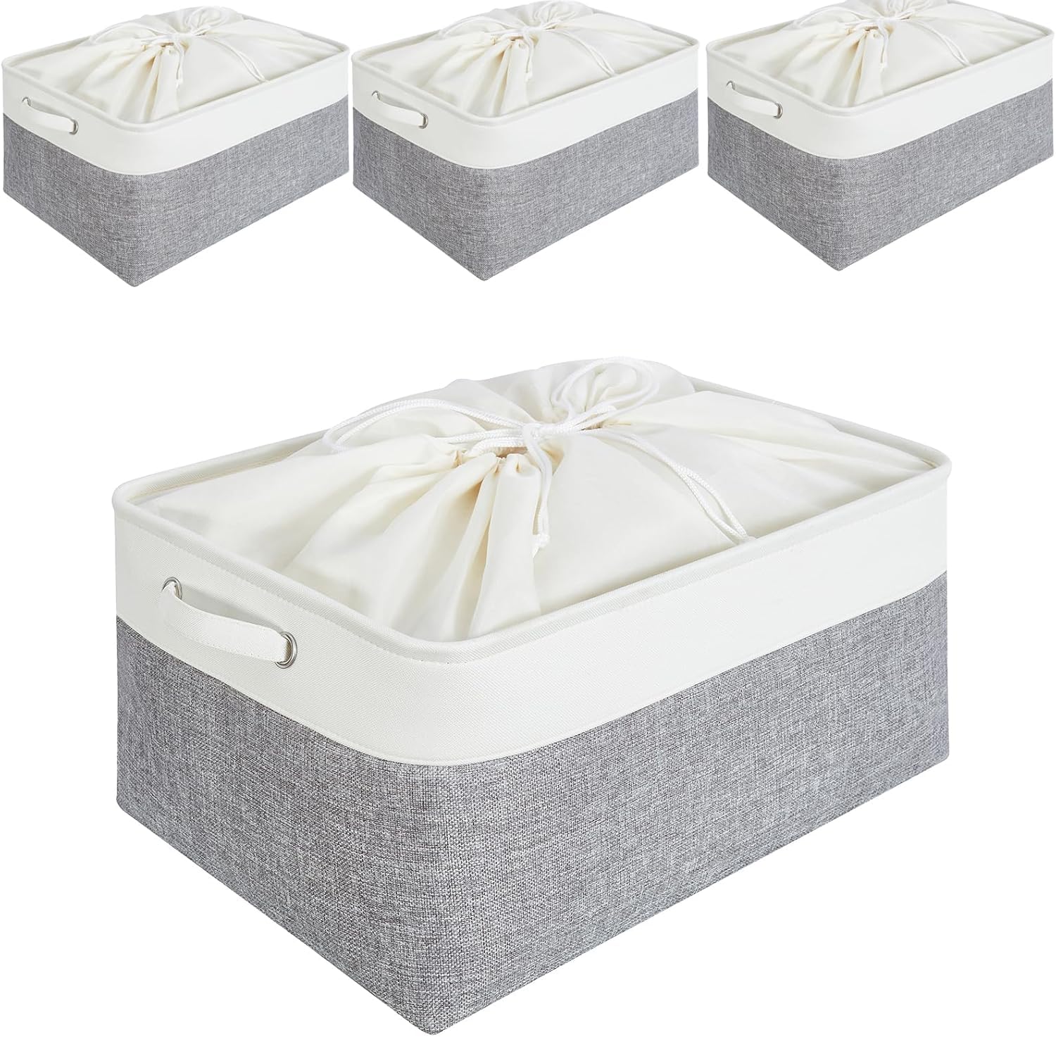 Mangata Set of 4 Fabric Storage Baskets, Grey White XL โ image 1