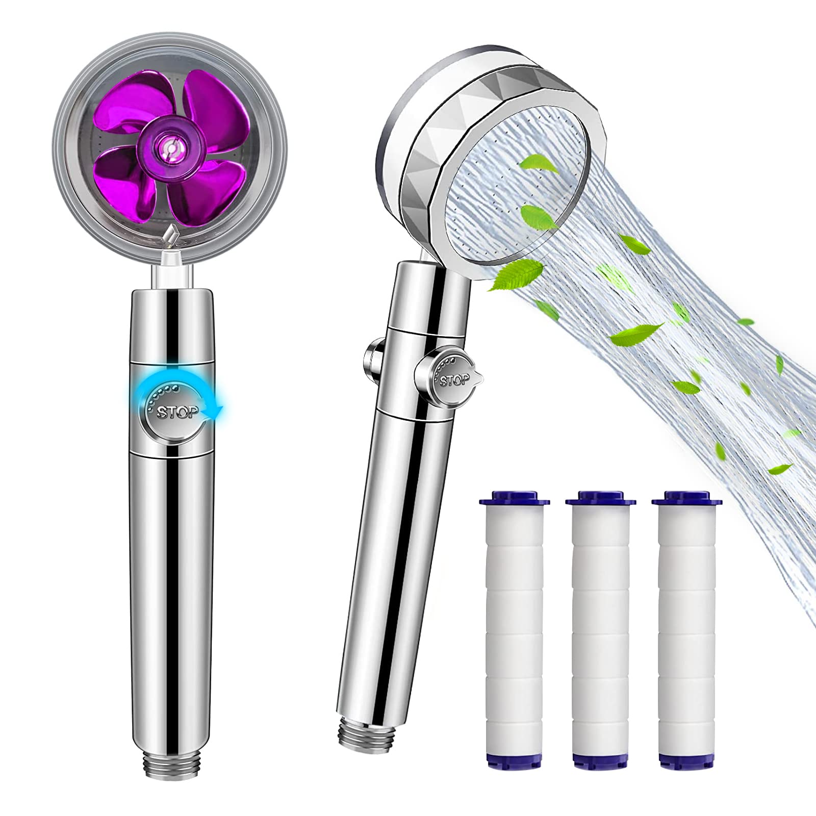 Handheld Shower Head, High Pressure Shower Heads Turbo Fan 360 Degrees Rotating, Hydro Jet Shower Head with 3 Filters Turbocharged Showerhead (Purple)