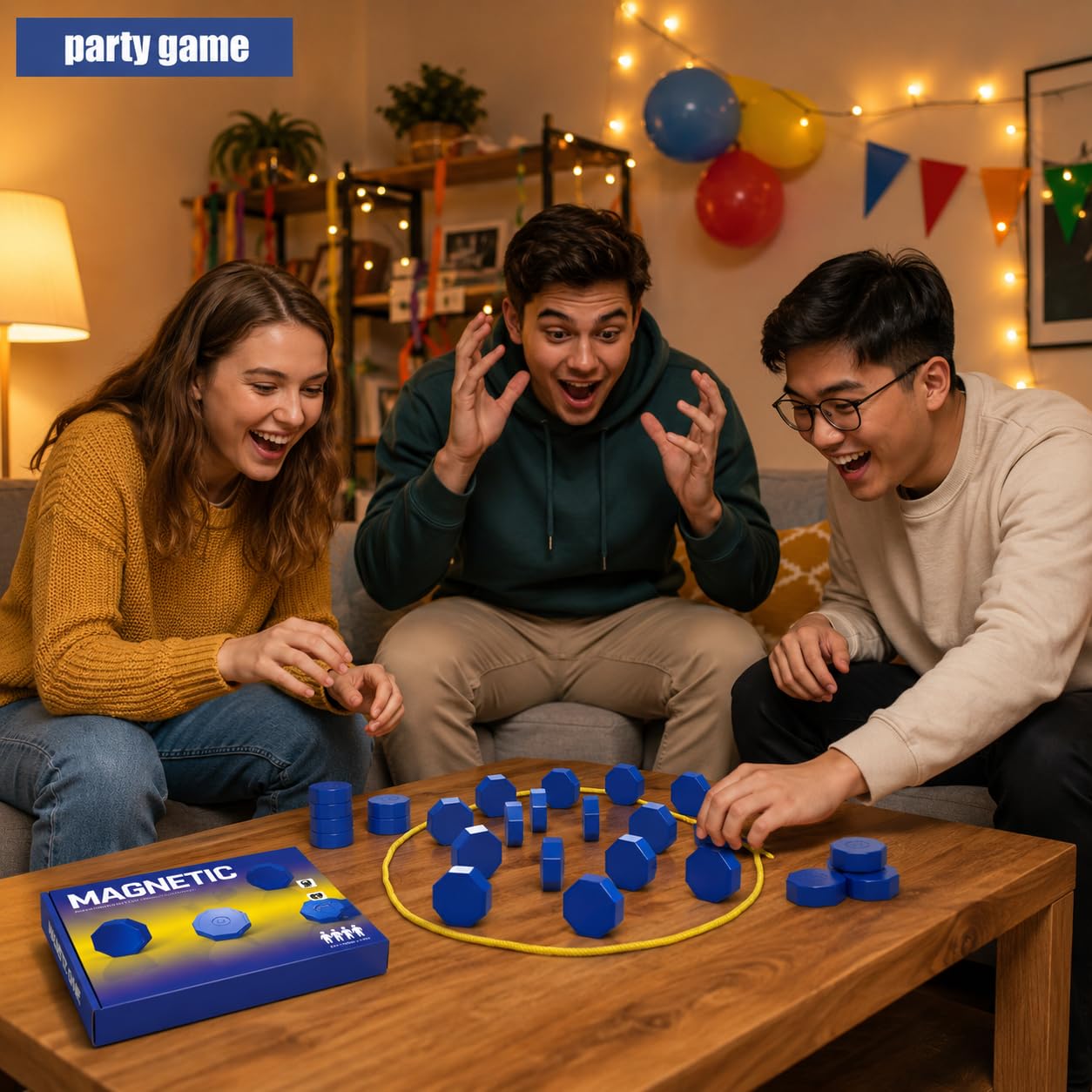 Magnetisches Schachspiel, 20 Magnetsteine in voller Größe mit Seil & Aufbewahrungstasche, tragbares Strategie-Brettspiel für Familienspielabend, Reisen, Camping, Partys, für Erwachsene