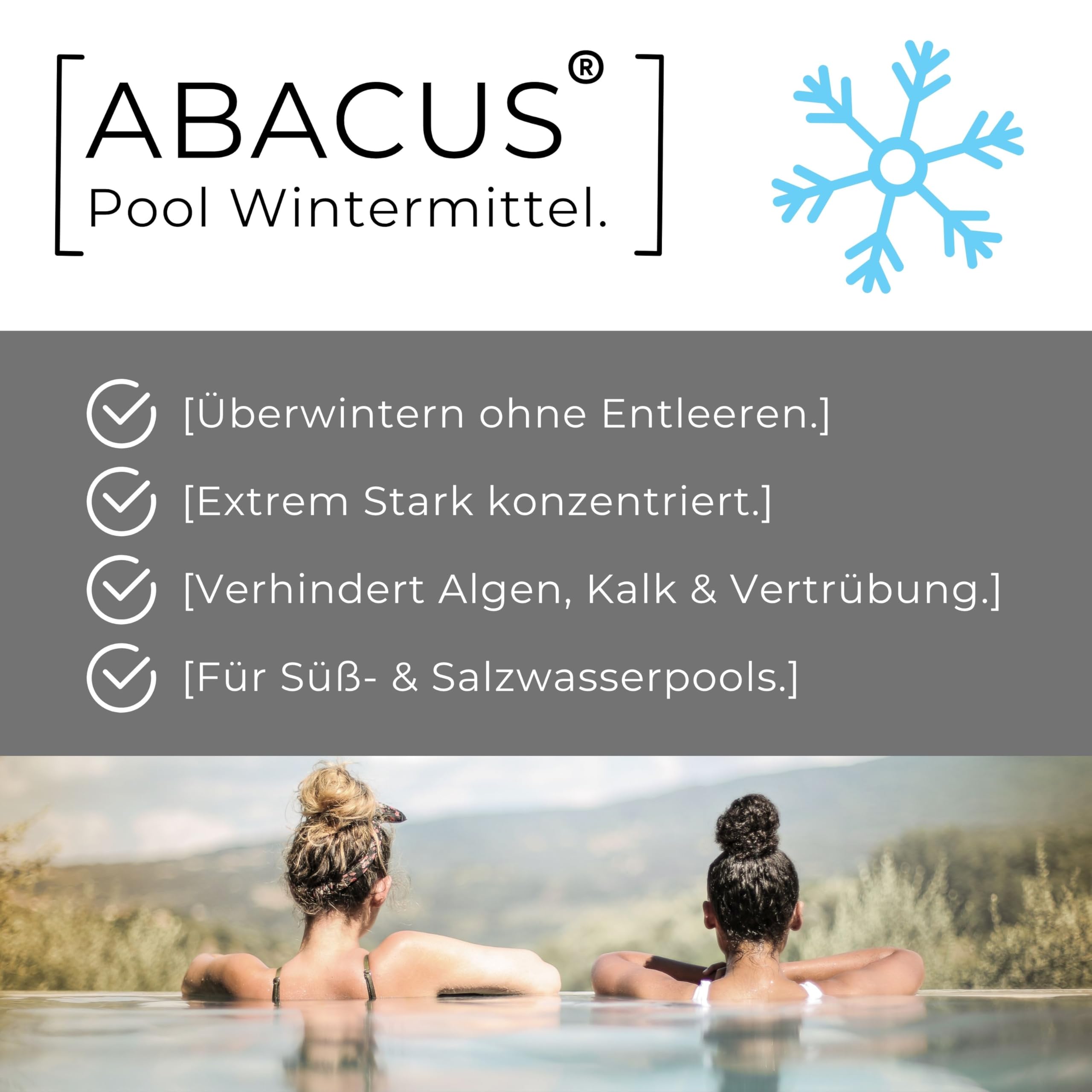 ABACUS® Pool Wintermittel – Überwinterungsmittel gegen Algen & Kalk – 5L Kanister Winterfit für klares Wasser im Winter – Schaumfreies Überwinterungskonzentrat zum Winterfest-Machen vom Pool