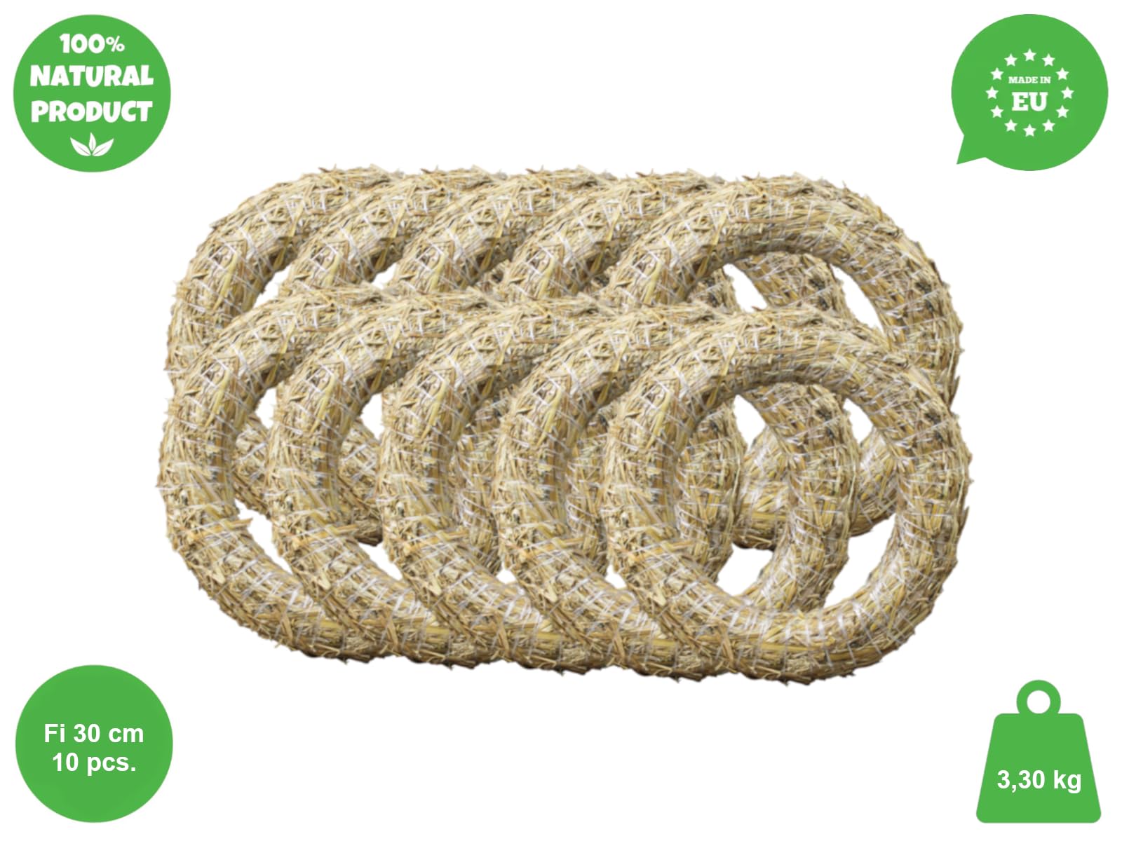 Strohkranz Ø 30 cm - 10 Stück – Natürliche Strohform für Kränze, Türdekorationen & Floristik – Handgefertigter Stroh-Rohling für Weihnachten, Ostern & saisonale Bastelideen