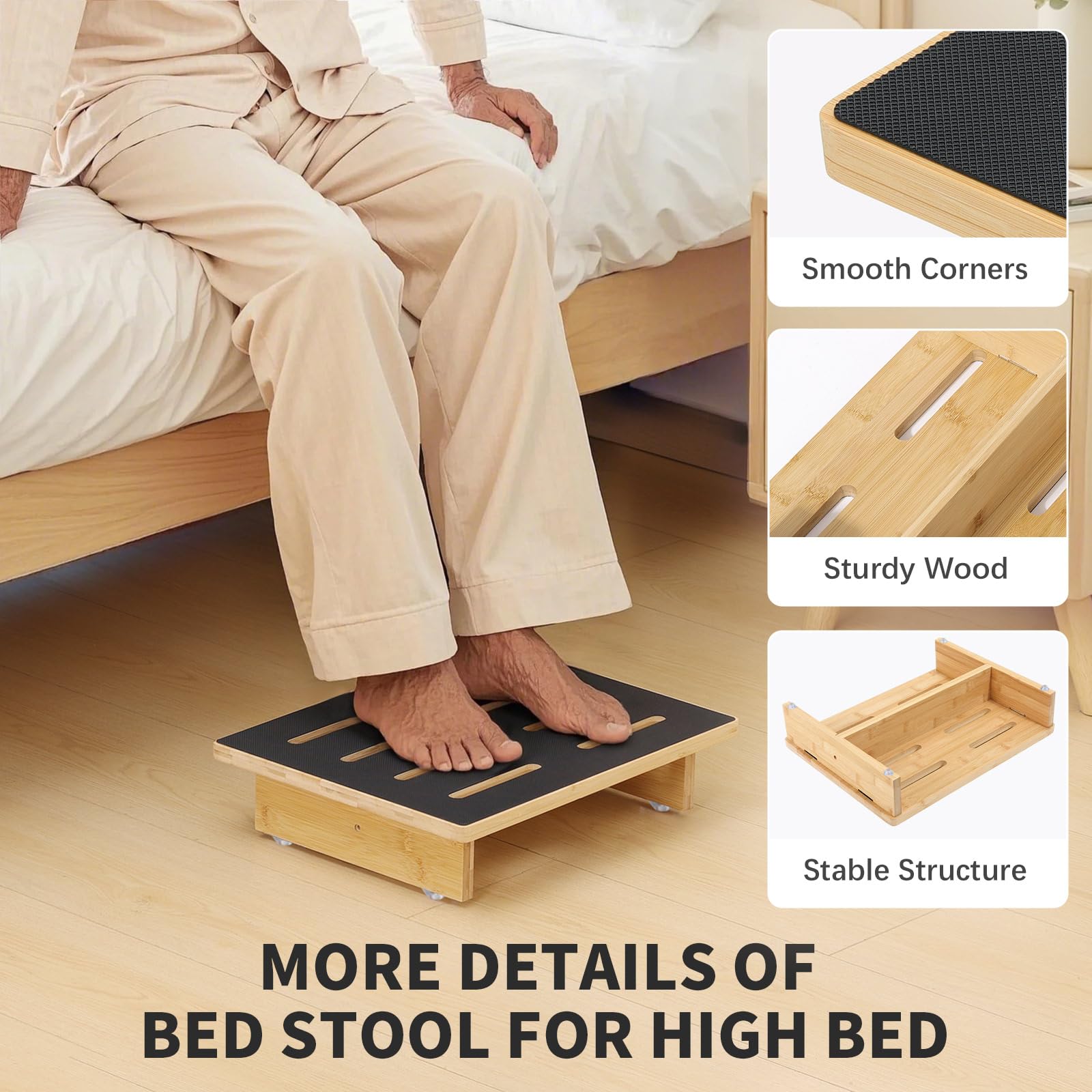 Roylvan Marchepied en Bois pour Adultes et Seniors avec Surface Antidérapante, Marche Simple de 9 cm Supportant 200 kg pour Intérieur/Extérieur, Aide Portable pour Salle de Bain Cuisine Chevet