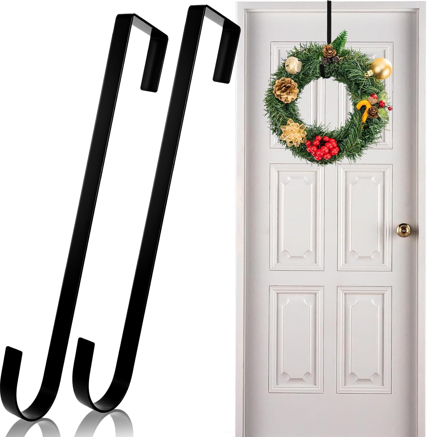 12 in Wreath Hanger Black Wreath Hangers for Front Door 2 Pack Wreaths Hangers Hook Over The Door Hook Christmas Wreaths Holder Halloween Easter Home Wreaths Hanging Hooks Decoration