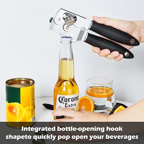 Miniatura 5 de Abrelatas comercial manual resistente, cómodo mango de resina perilla de acero inoxidable, corte seguro para manos, borde liso, incluye abridor de