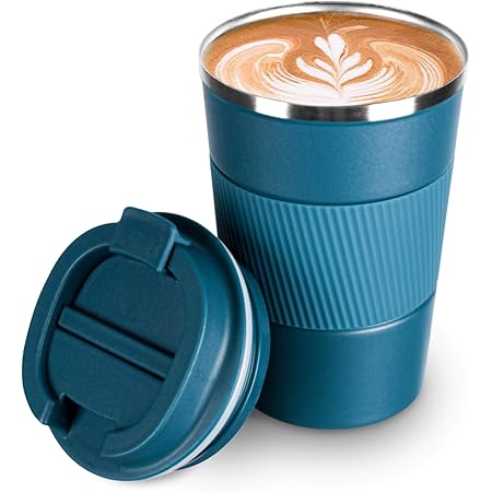 COLOCUP コーヒーカップ ステンレスマグ 保温保冷 直飲み 携帯マグ タンブラー 二重構造 真空断熱 (ブルー, 380ML)