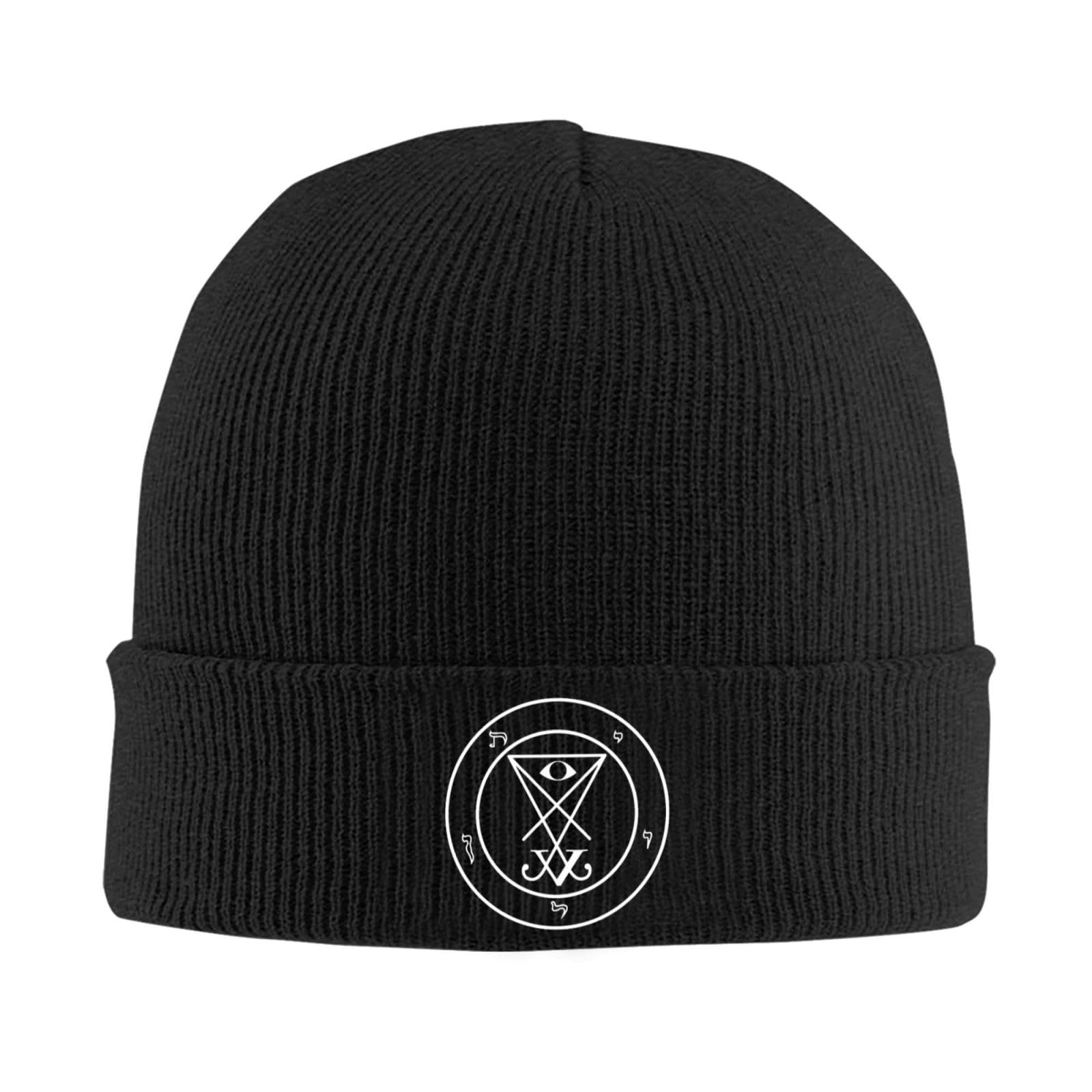 KWQDOZF Lucifer Sigil Winter Beanies for Men and Women, Soft Warm Knitted Hats, ski Socks, Cuffed Hats Black