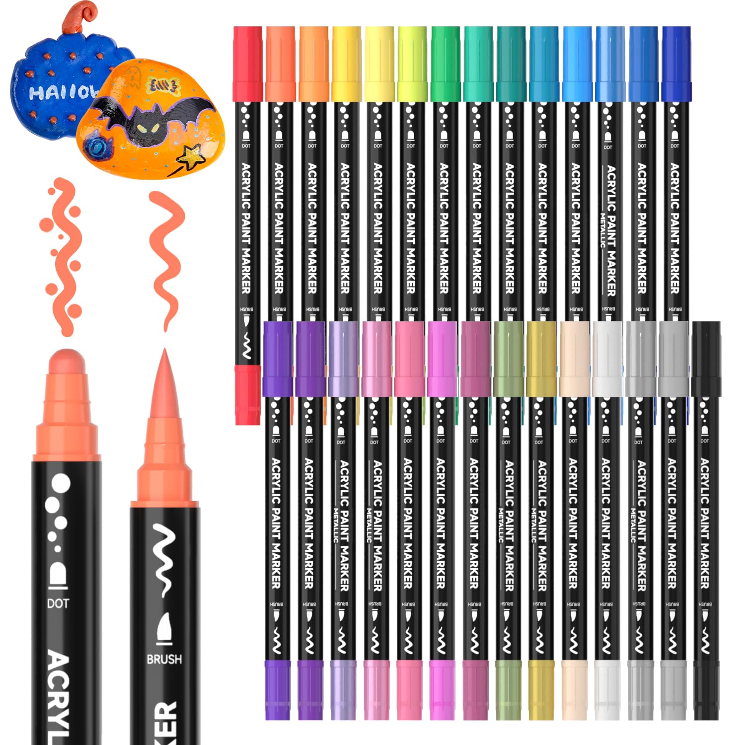 Shuttle Art 28 Colors Brush &amp; Dot Acrylic Paint Markers