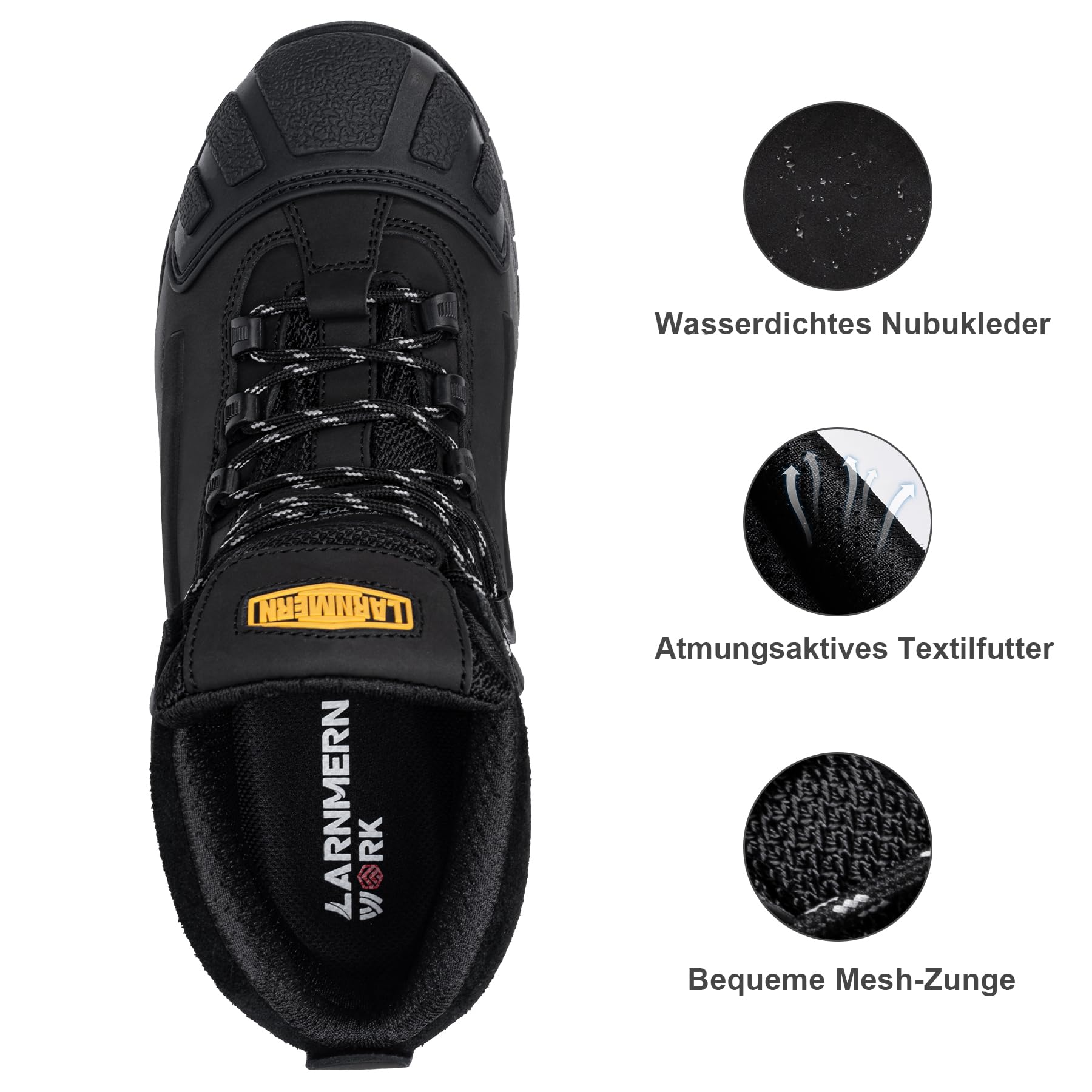 LARNMERN Arbeitsschuhe Herren S3 Wasserdicht WR Sicherheitsschuhe | Antistatisch Durchtrittsicher Stahlkappenschuhe Baustelle Arbeitsstiefel Komfort Sicherheitsstiefel