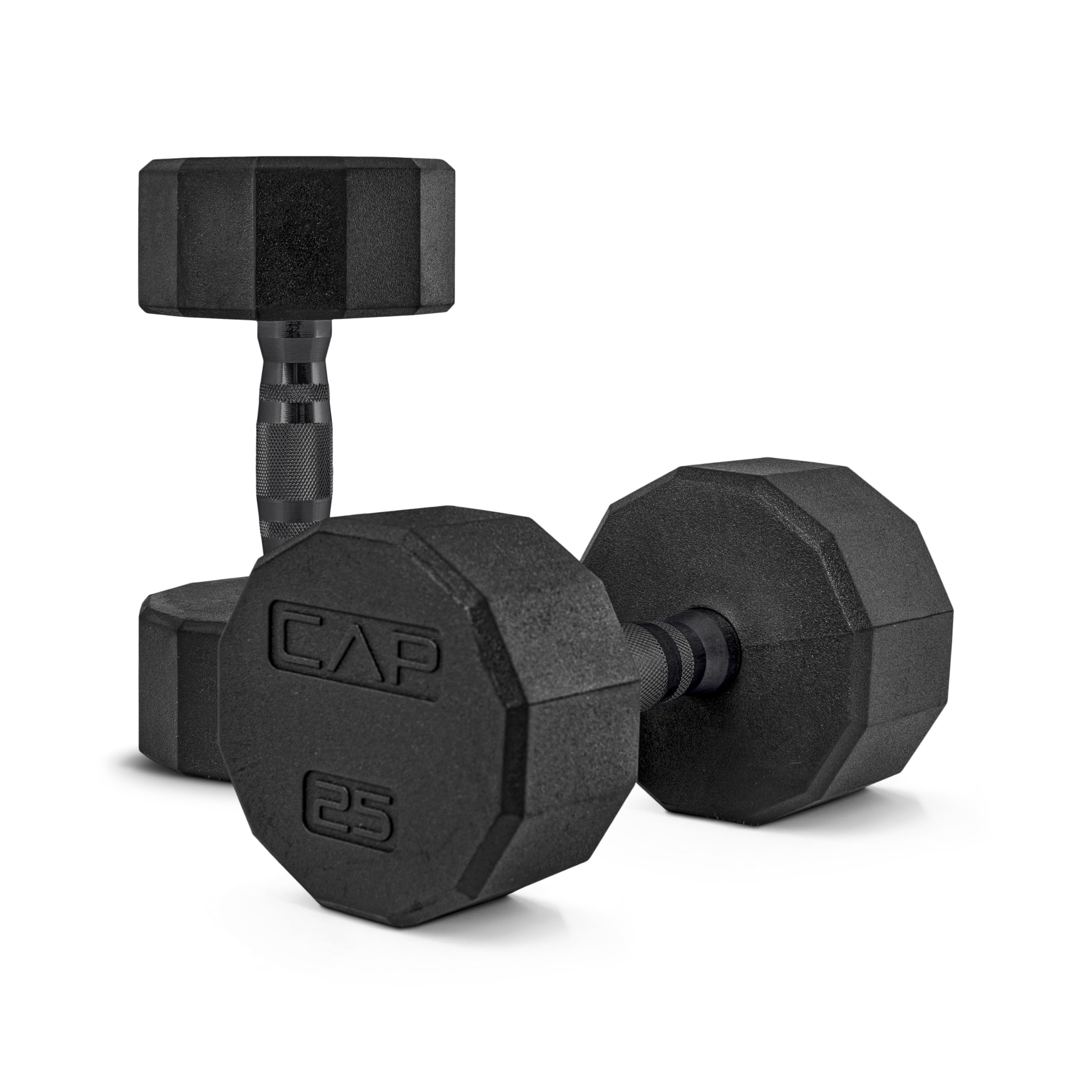 Photo 1 of ***SINGLE DUMBBELL***CAP 25 LB 12-Sided Rubber Coated Dumbbell Weight, Rubber Free Weights for Home Gym Strength Training, Black Oxide Handle, Pair