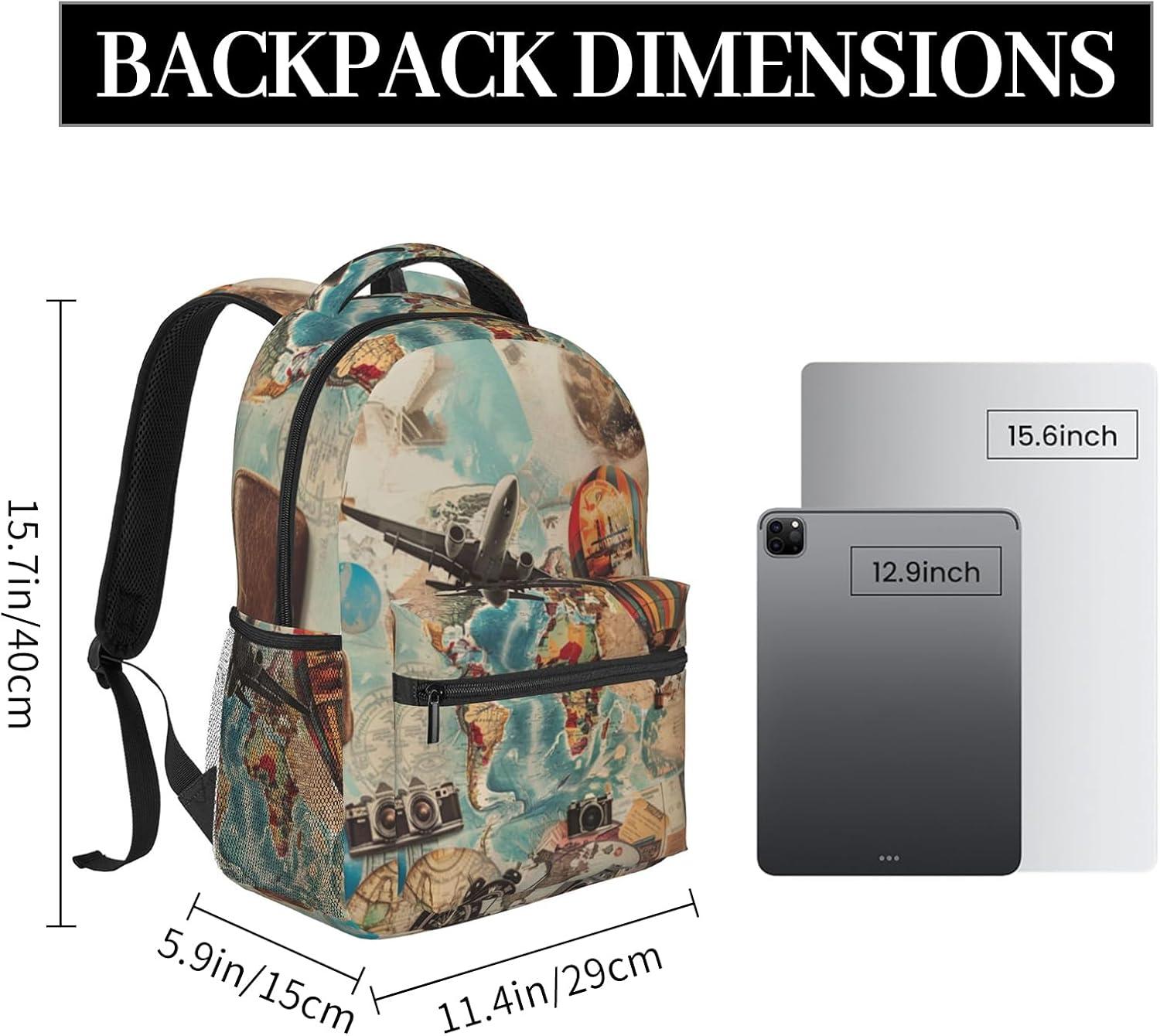 Vintage World Map Backpack, Travel Backpacks Laptop Rucksack for Women, School Bookbag for Kids Girls Boys Teens, Adventure Back Pack Accessories Bag for Work, Ideal Gifts for Explorers Lovers image 3