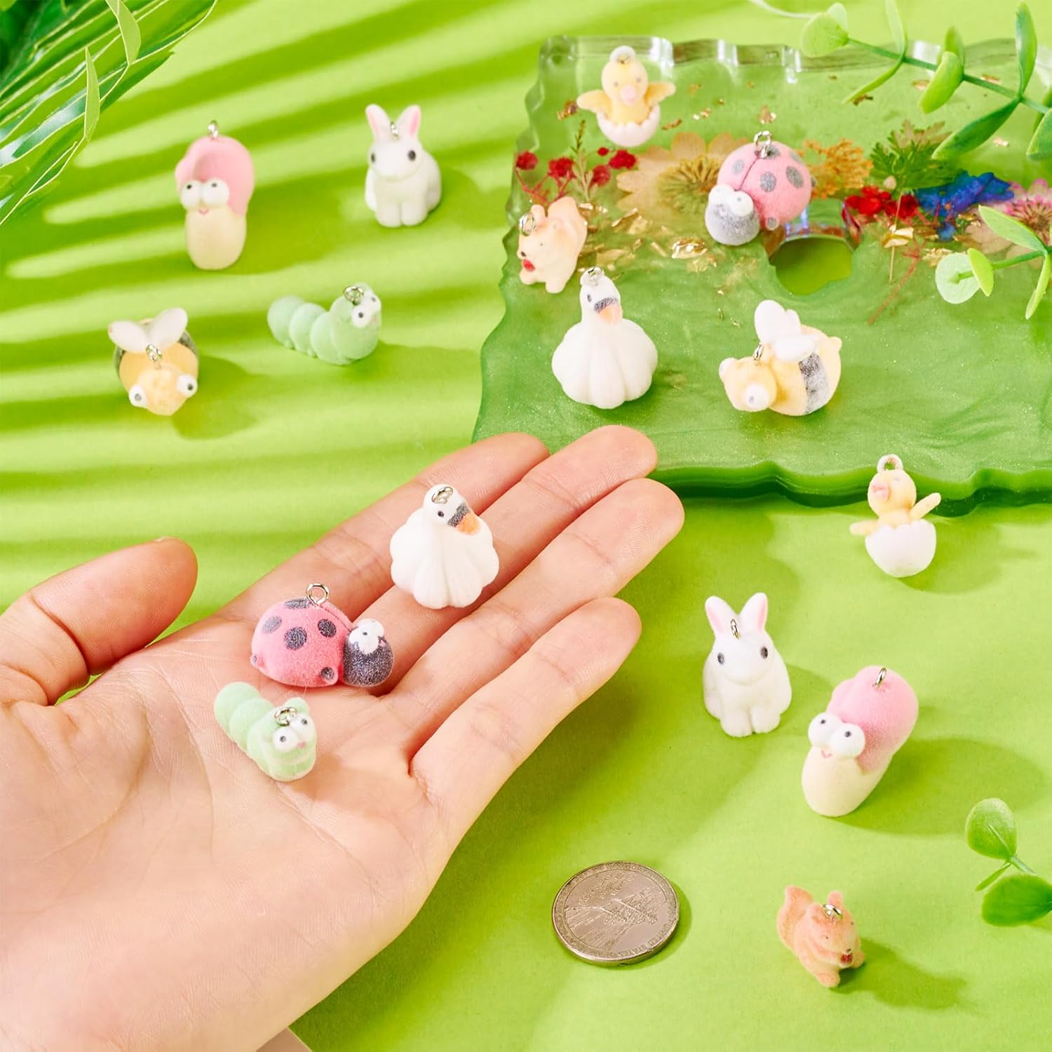 Craftdady 16 pcs Resin 3D Animal Charms for Jewelry Making Cute Duck Rabbit Snail Bees Ladybug Forest Animal Dangle Pendants for DIY Craft Earring Bracelet Necklace Making - Image 4