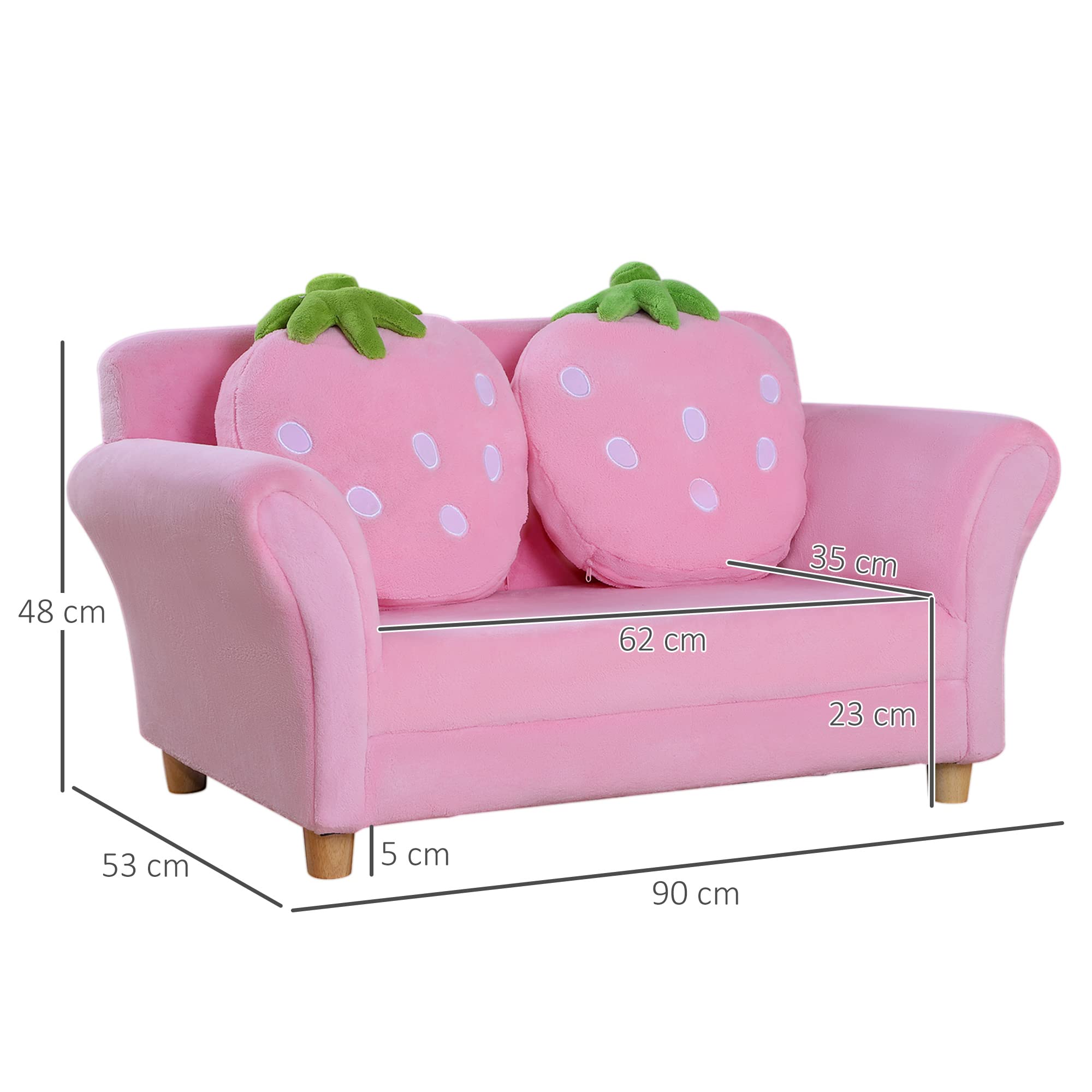 HOMCOM Sofa dziecięca, fotel dziecięcy, sofa, kanapa, krzesło do pokoju dziecięcego, miękka sofa, podwójna sofa pojedyncza (sofa truskawkowa)