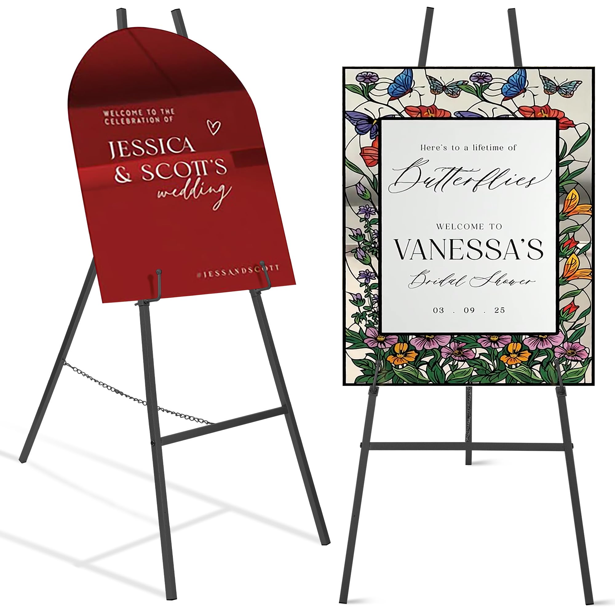 ARTASY 57" Black Easel Stand for Wedding Sign, Adjustable Metal Display Easel for Welcome Sign, Poster, Painting Canvas, Portable Large Artist Easel