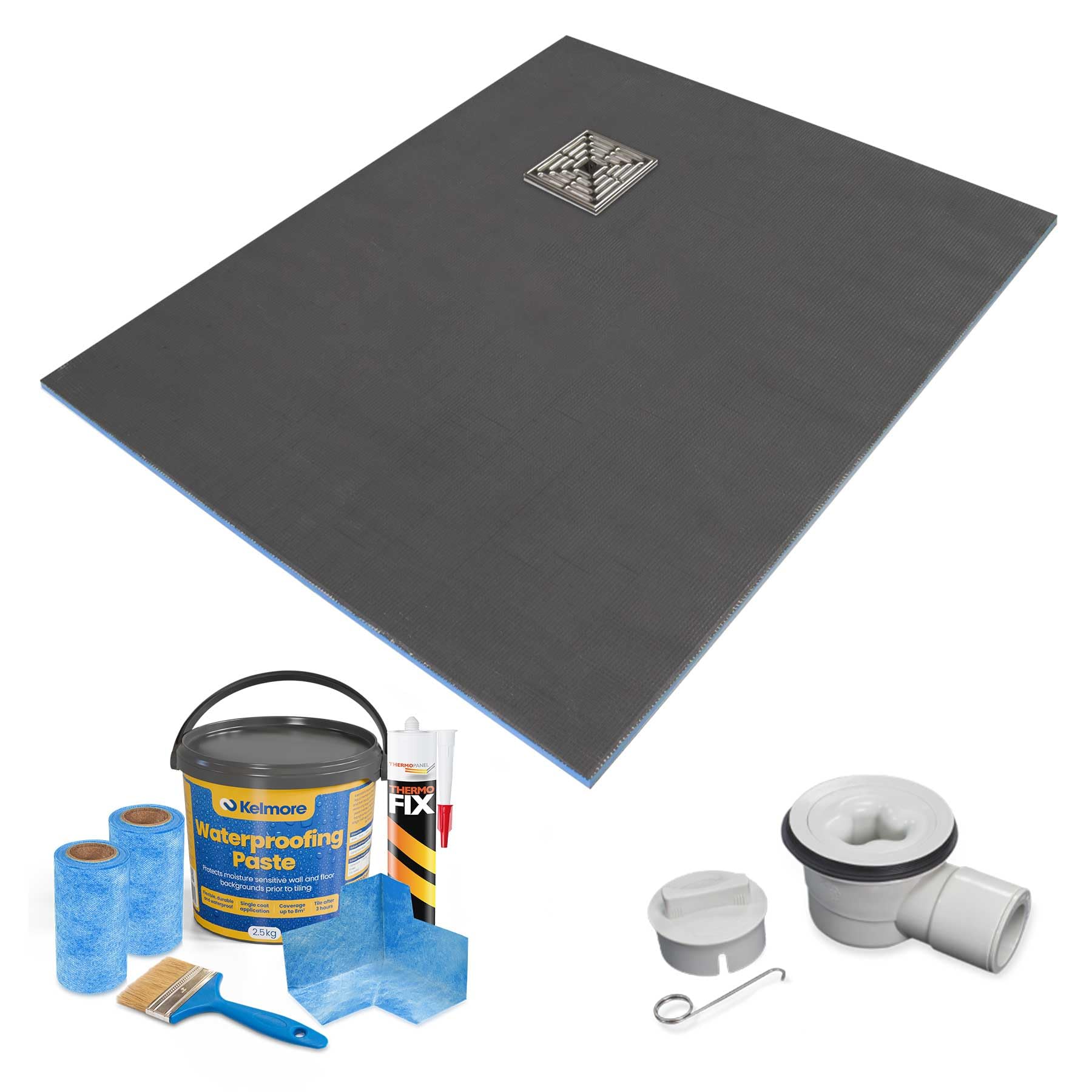 Thermopanel 1300 X 900 X 25Mm Rectangular Shower Tray With Corner Drain And Tanking Kit