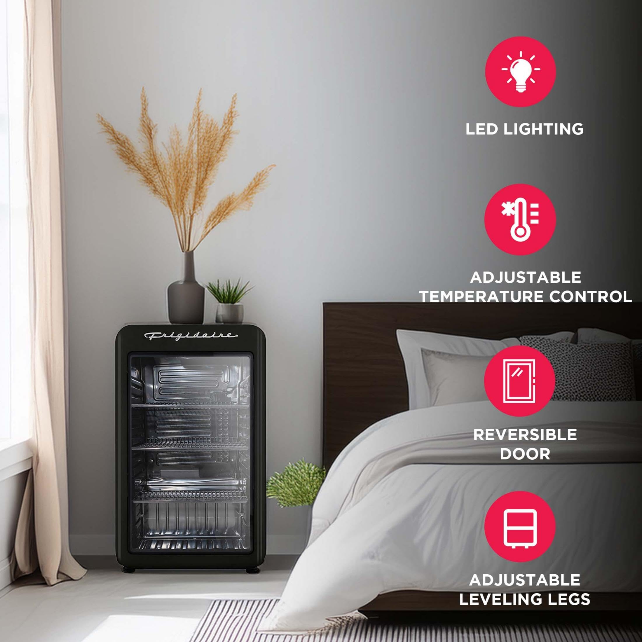 Frigidaire Retro Compact Refrigerator With Glass Door, 3.2 Cu Ft Countertop Fridge, Rounded Corners, Premium, For Office, Bedroom, Dorm Room, Cabin on Fridge.com - View 3