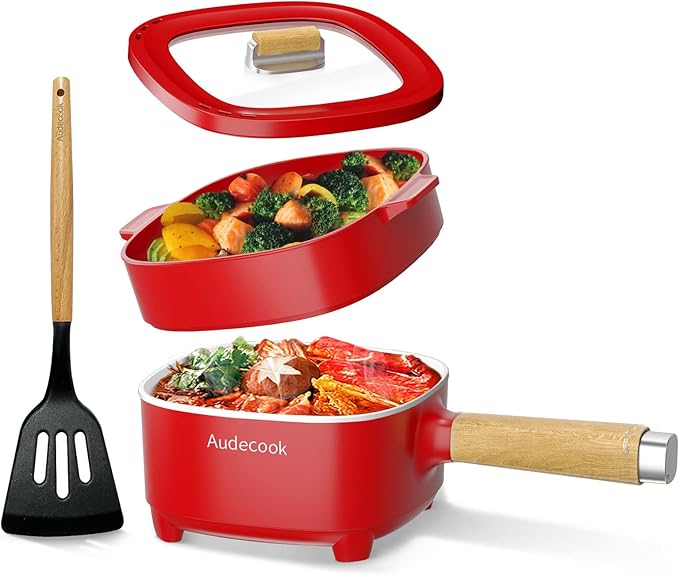 Audecook Electric Hot Pot, Cermic Glaze NonStick Frying Pan, Portable