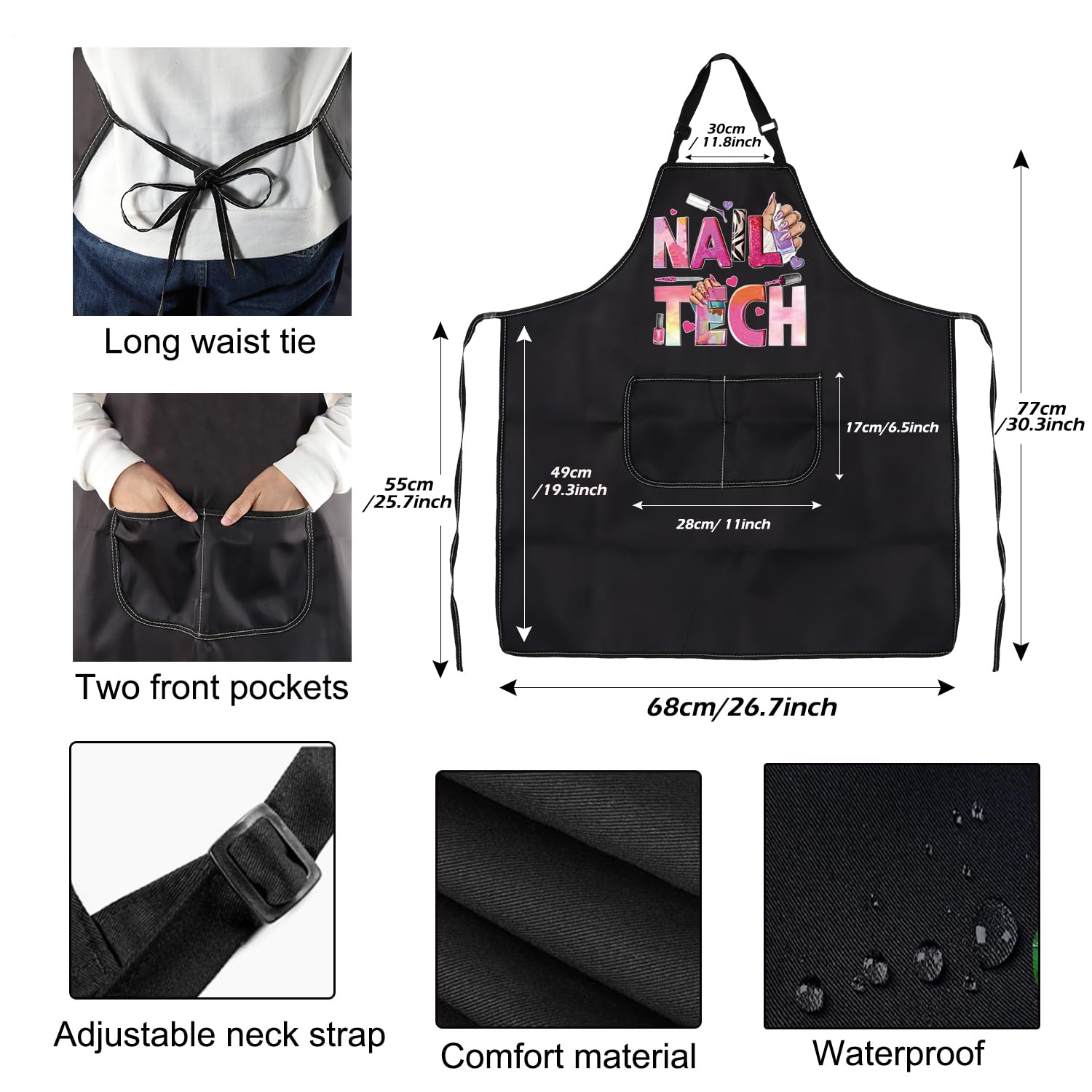 LEVLO Nail Tech Apron With Pockets - Salon Gift - Waterproof, Adjustable, NAIL TECH 2 apron uk, MLXL - Image 3
