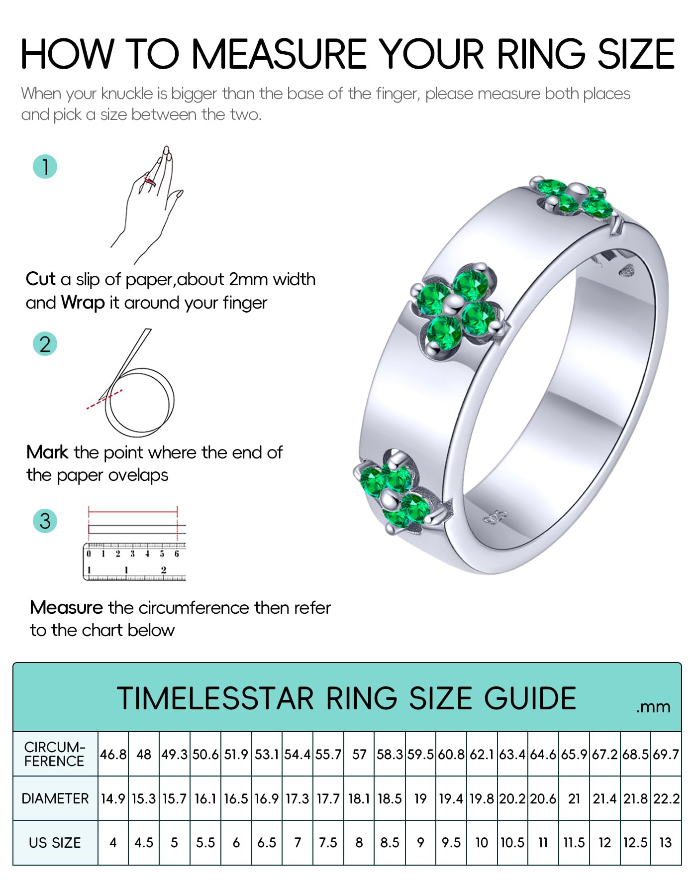 TIMELESSTAR Clover Moissanite Rings for Women Gifts,Premium Moissanite(D Color VVS1 Clarity 3EX Cut), 925 Sterling Silver 14K Gold Plated Non Tarnish