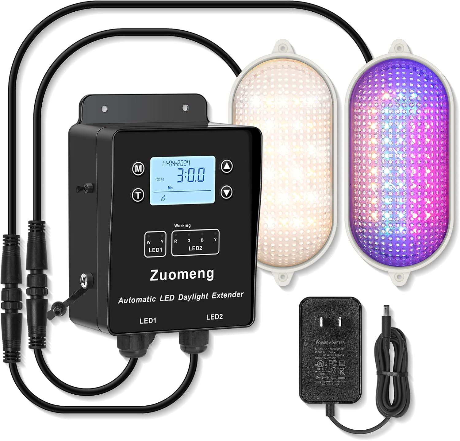 Automatic LED Daylight Extender, Zuomeng Upgraded Chicken Coop Light with Multi-Color Light (White/Red/Blue/Green) to Boost Egg Production & Support Chick Growth, Weather-Resistant (Patent Pending)
