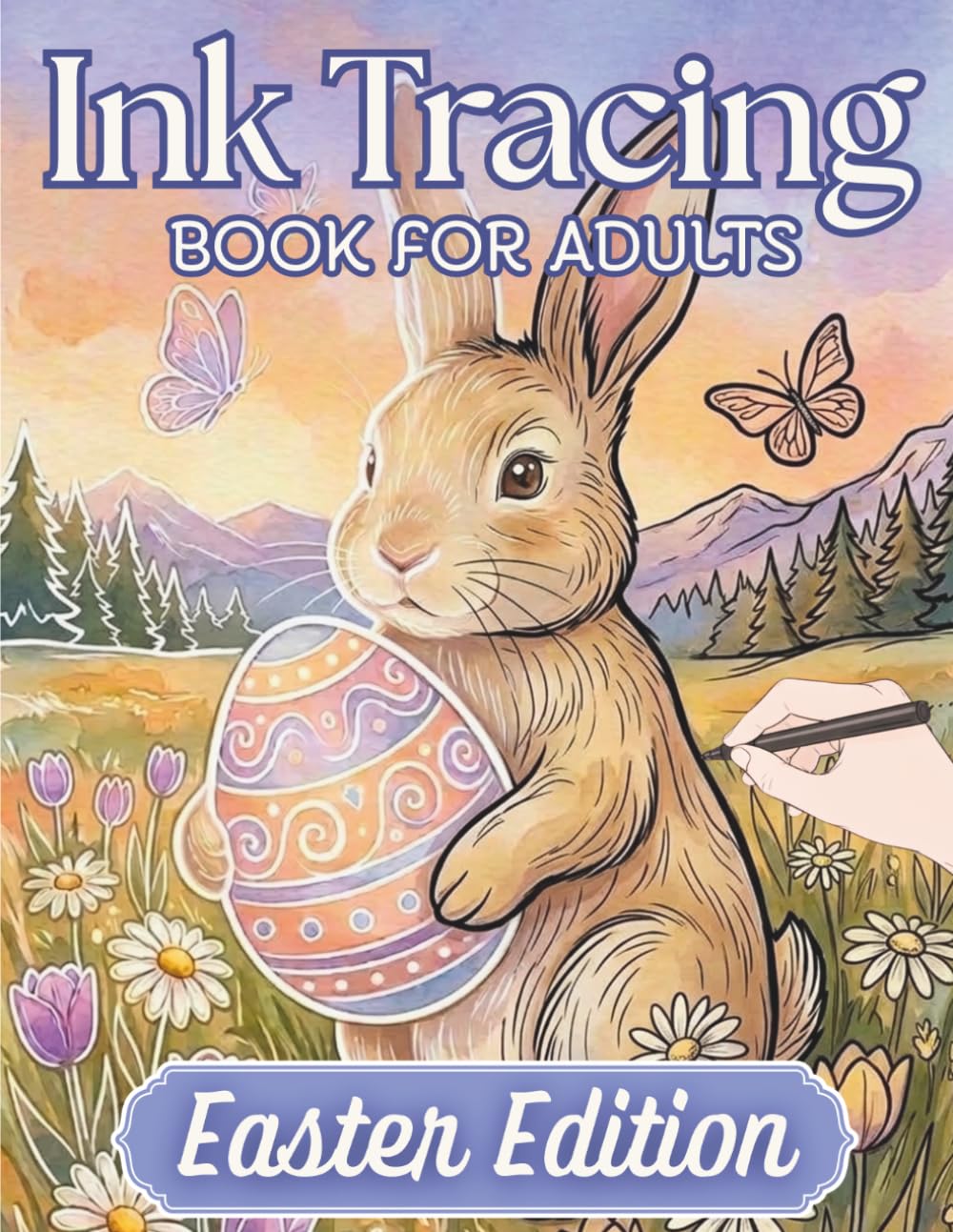 Ink Tracing Book for Adults - Easter Edition: Calming Reverse Coloring Book - Trace the White Lines with a Black Pen to Reveal Beautiful Spring & Easter Scenes